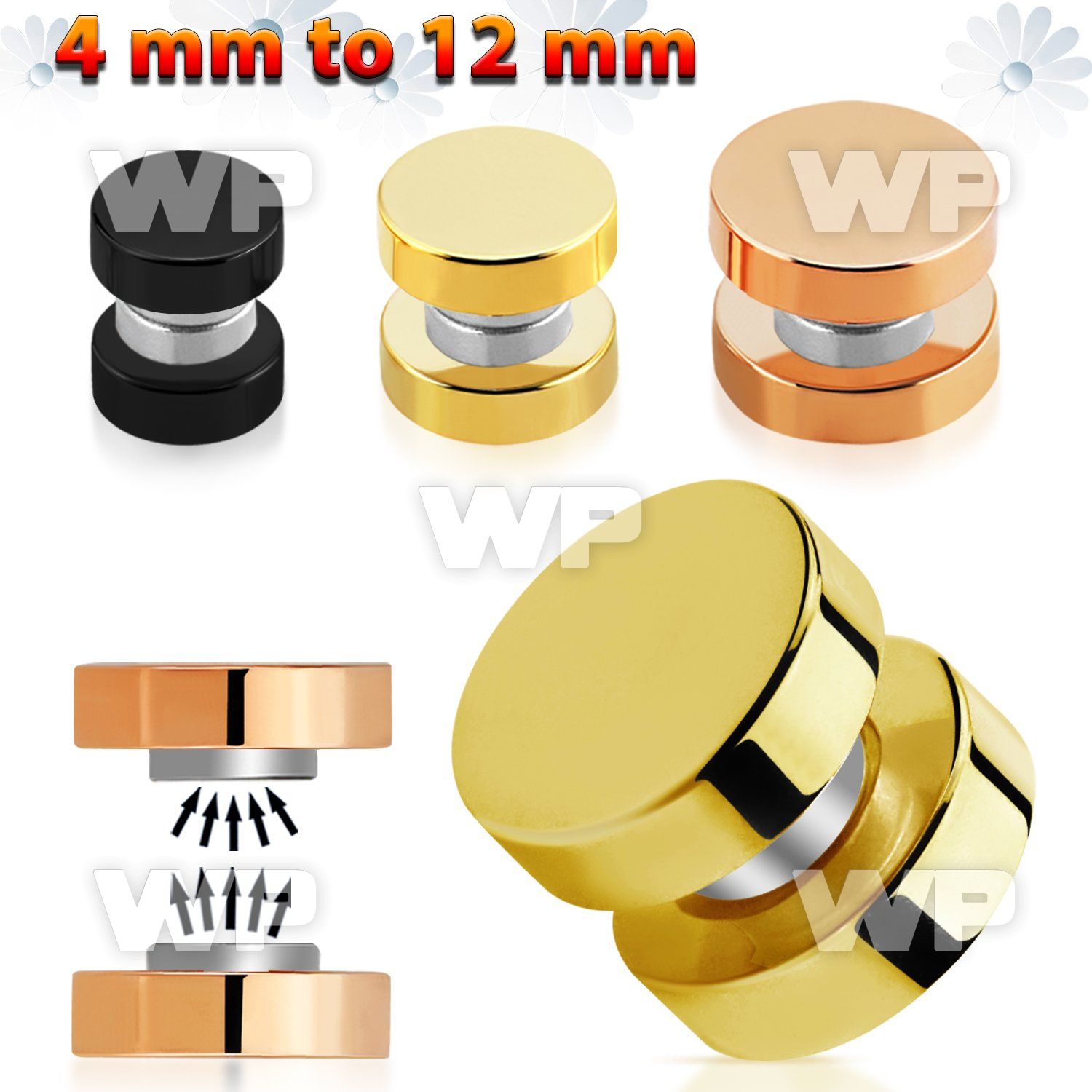 jmra1 black or gold ion plated steel magnetic fake plup belly piercing