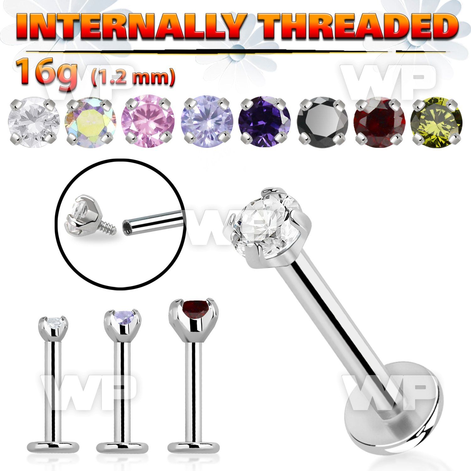 lbczin internally threaded steel labret w upper 2 5mm cz stone
