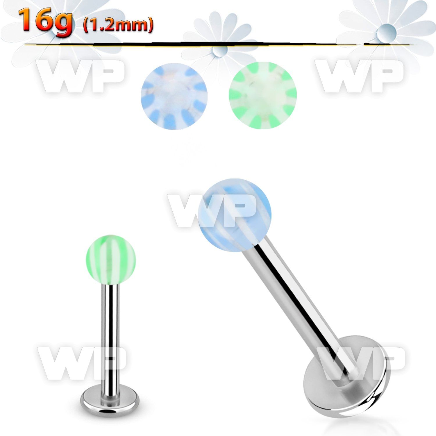 lbdxw steel labret w a 3mm acrylic ball w star pattern