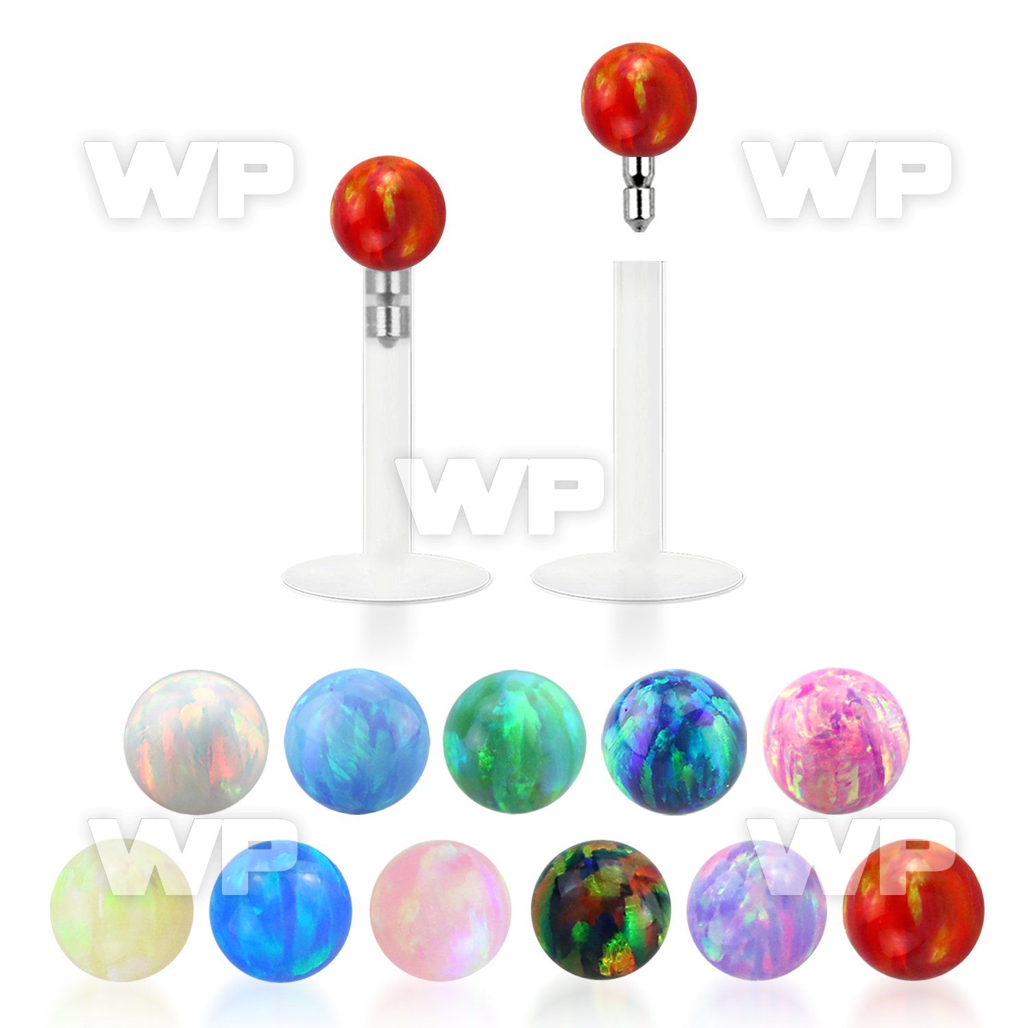 lbiop3 clear bio flexible labret w 3mm synthetic opal ball