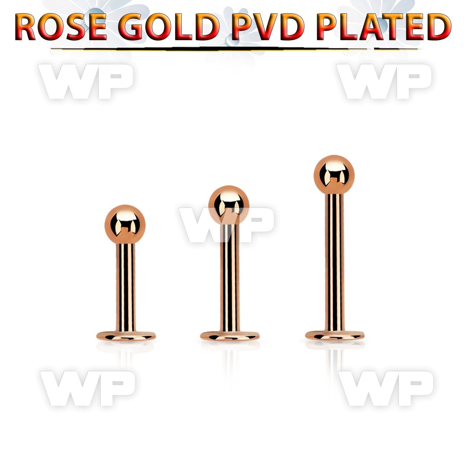 lbttb3g rose gold steel labret with a 3mm ball