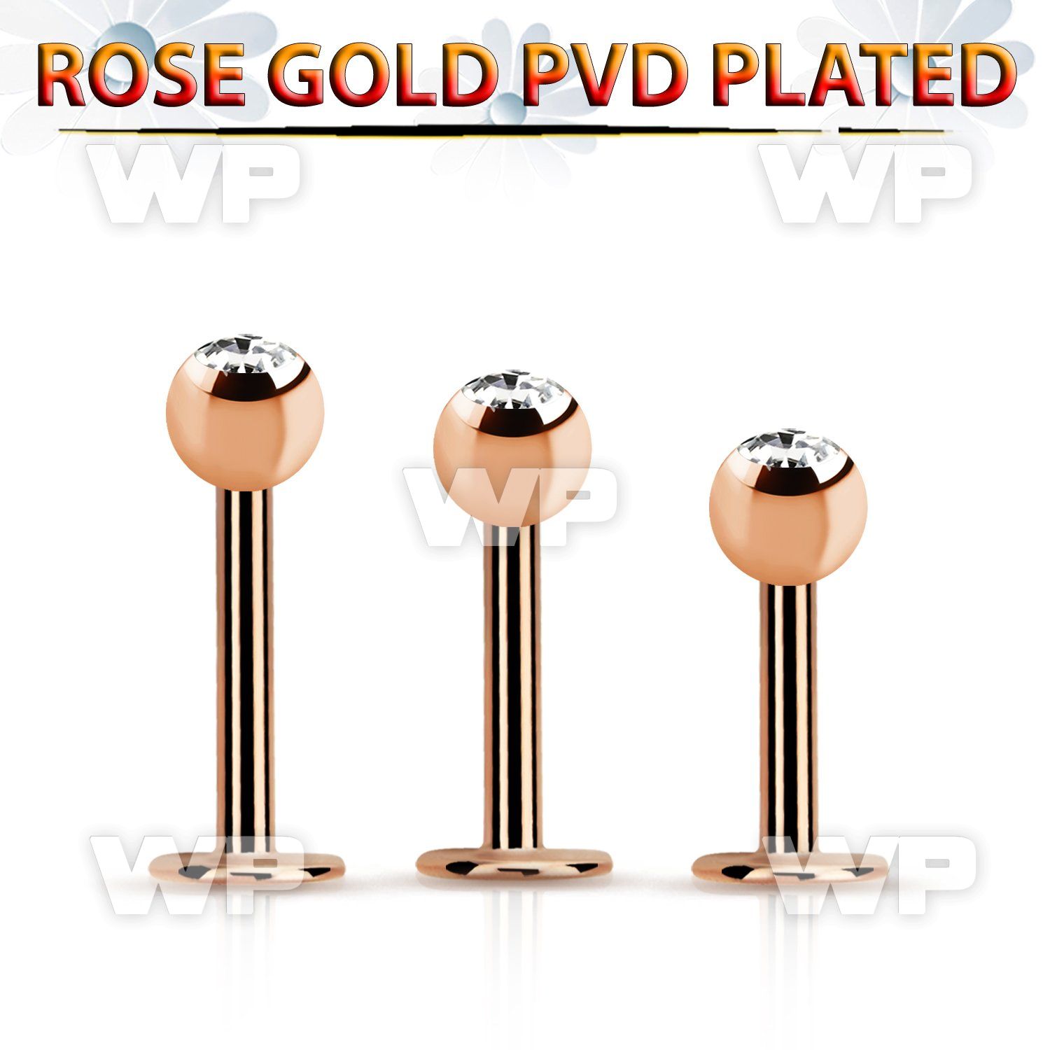lbttc4 rose gold pvd plated steel labret, 14g w 4mm jewel ball