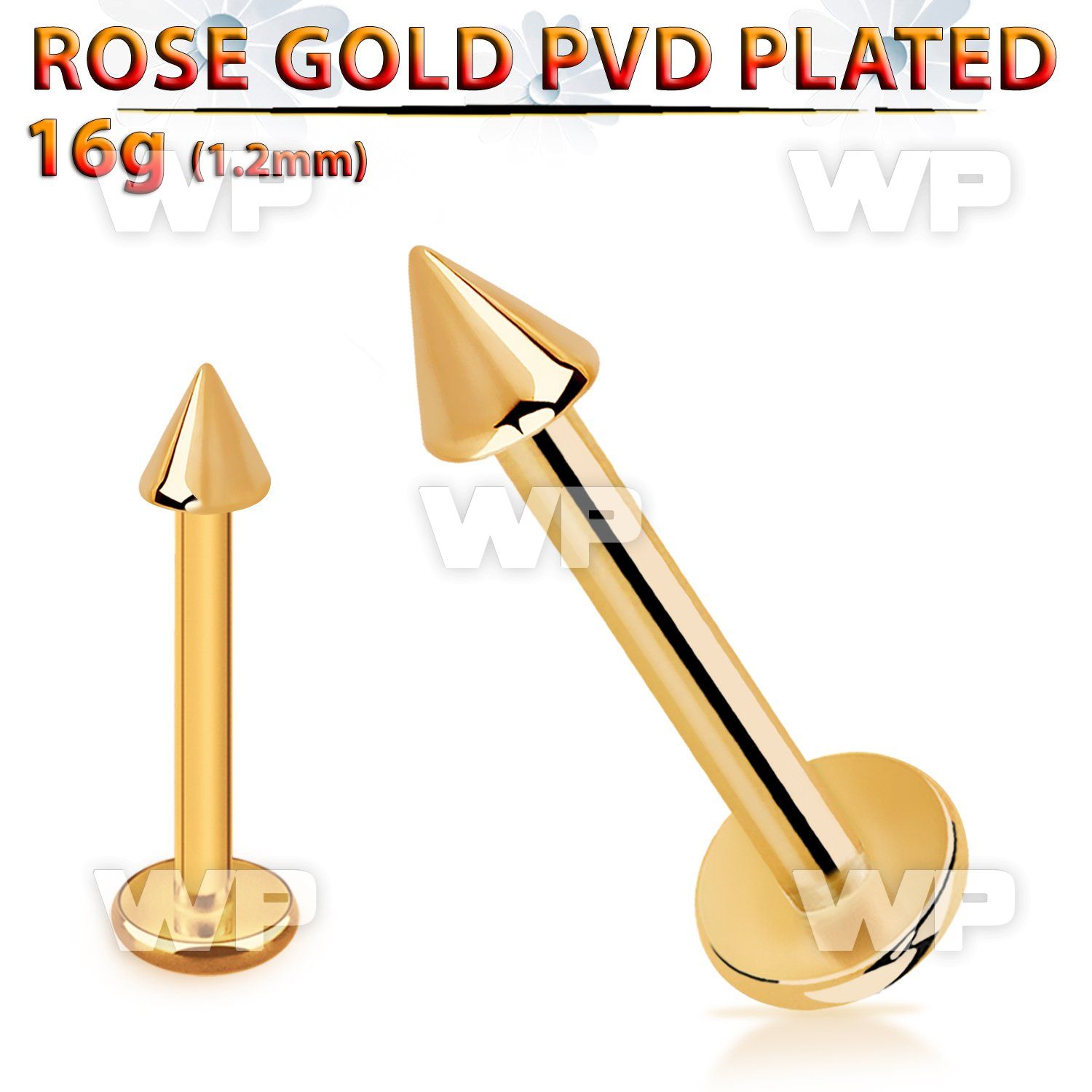 lbttcn25 rose gold steel labret with a 2.5mm cone