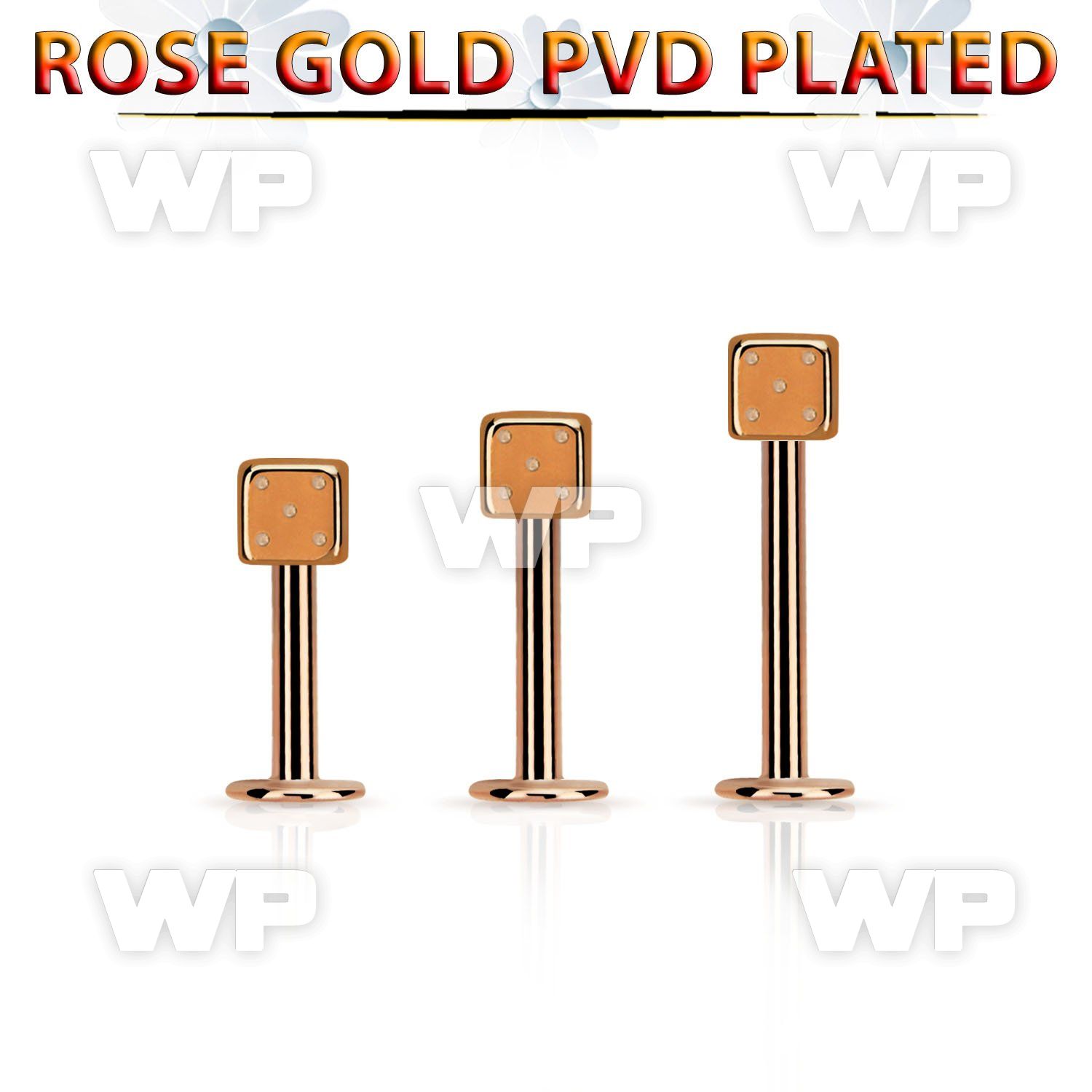 lbttdi3 rose gold steel triple tragus piercing with a 3mm dice