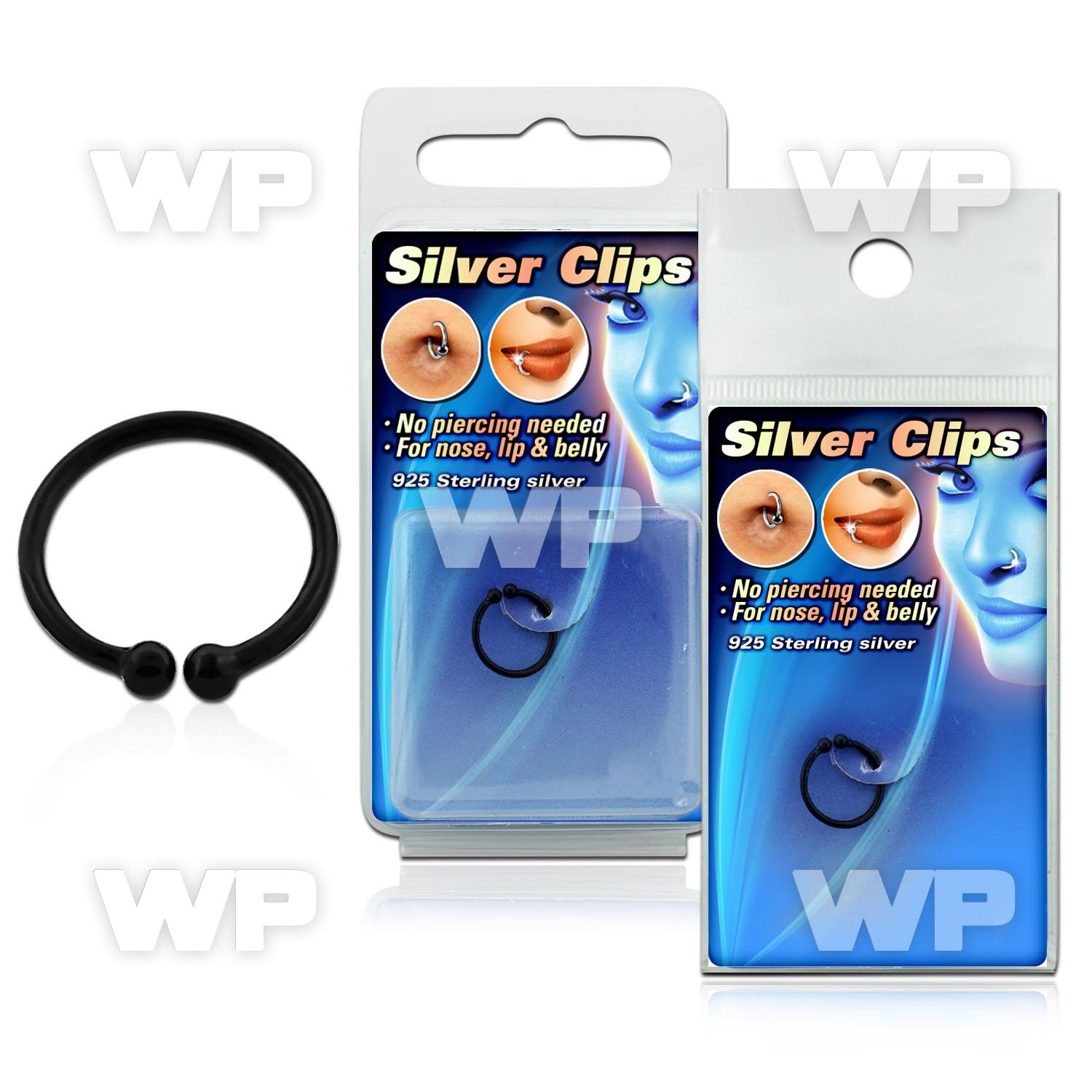 m2360 fake black plated silver 925 nose clip size 10mm belly piercing