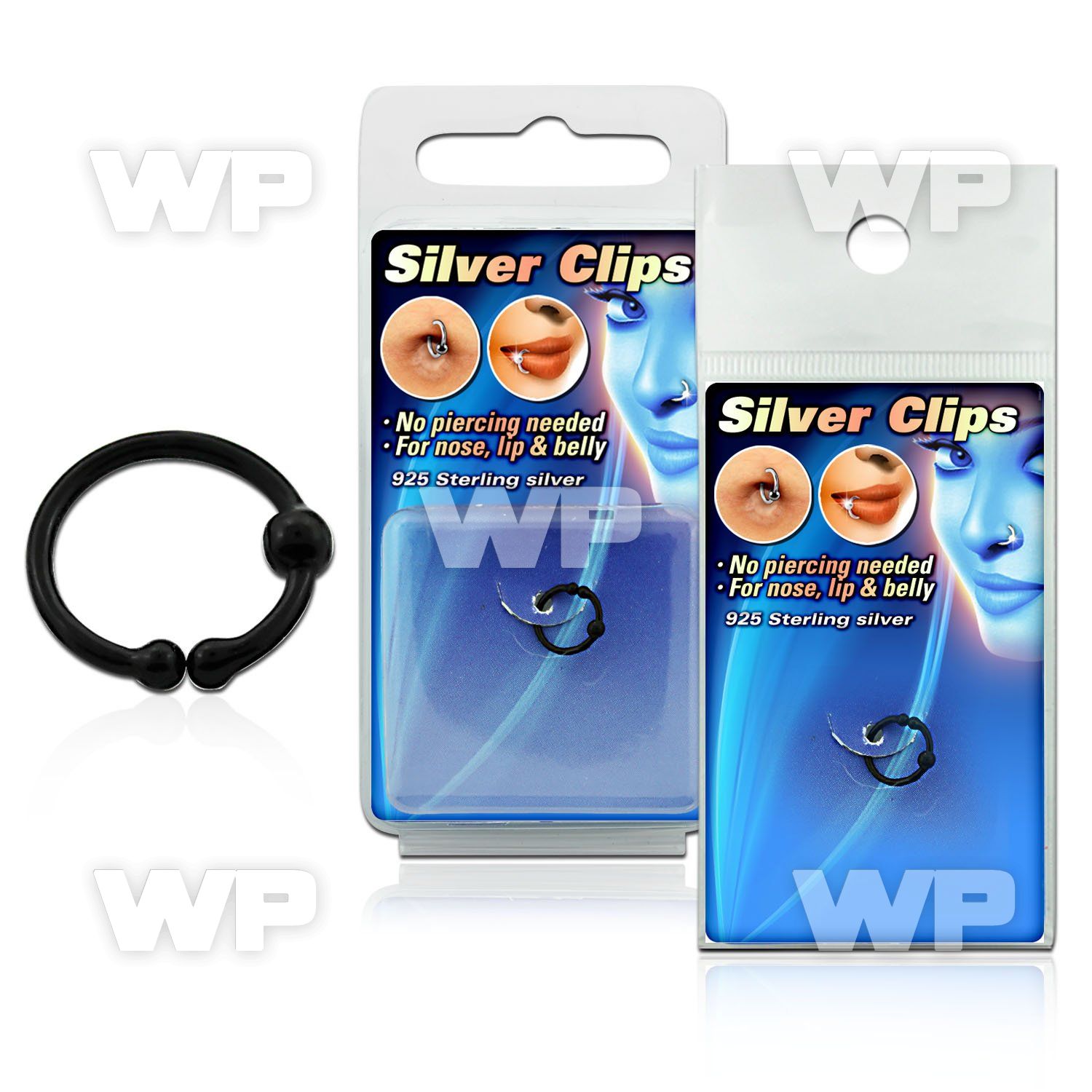 m236l fake black plated silver 925 nose clip 2mm ball size 8mm belly piercing