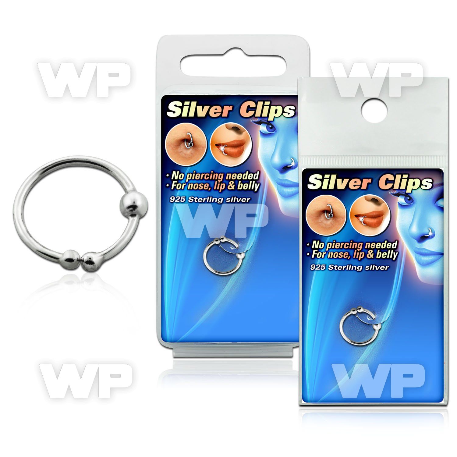 m236y fake silver 925 nose clip 2mm ball size 10mm belly piercing