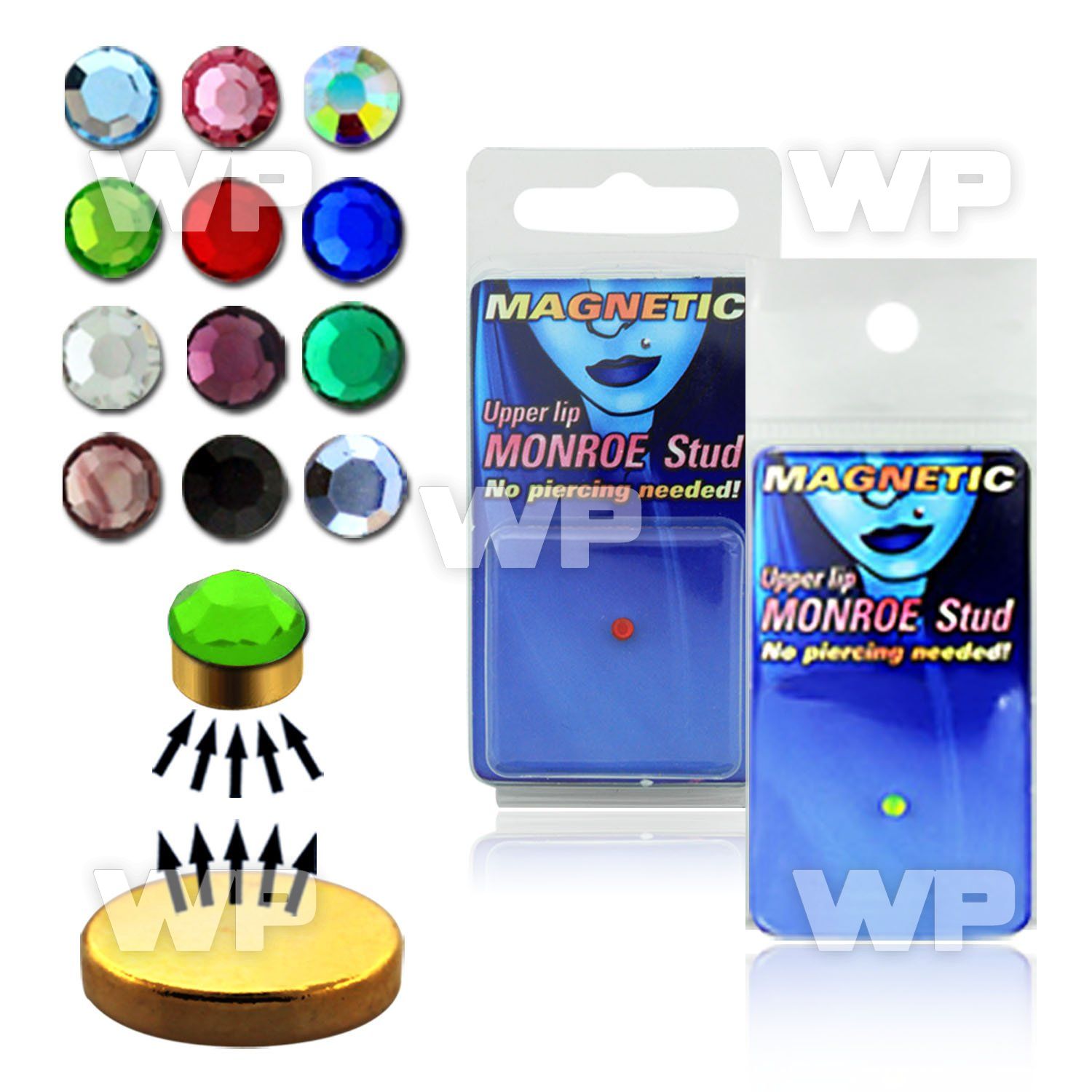 m2jae 3mm magnetic fake monroe stud crystal belly piercing