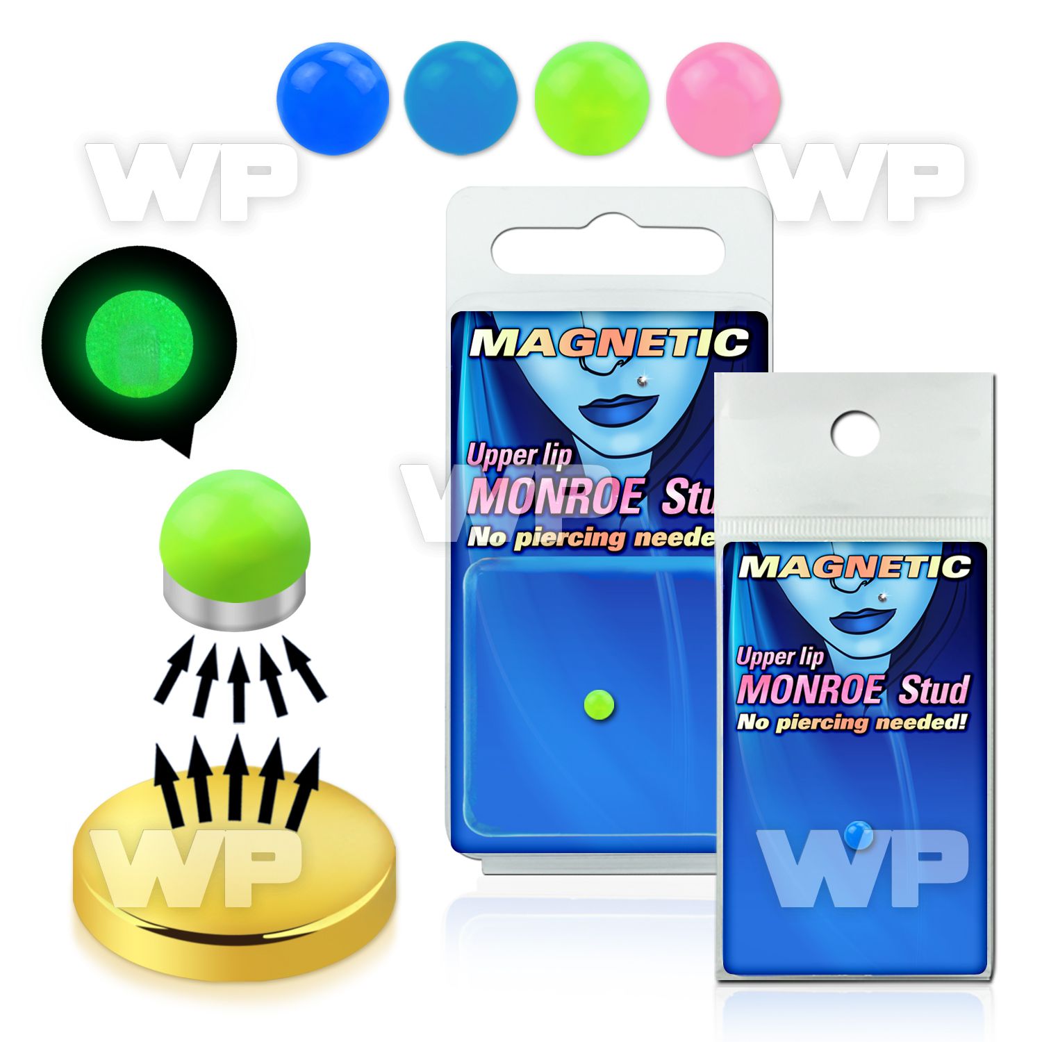 m2jaz 3mm magnetic fake monroe stud glow in the dark ball belly piercing