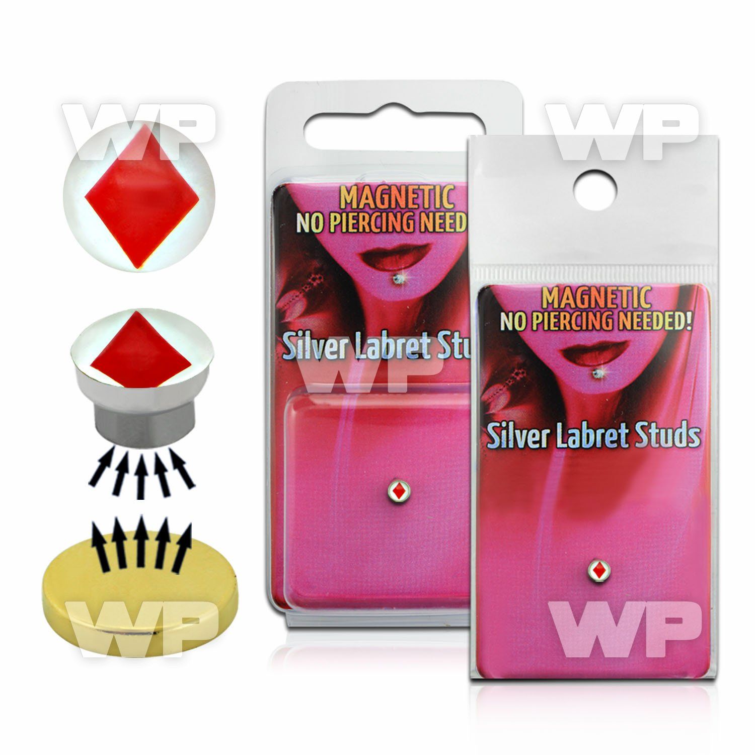 m2jbee 4mm silver 925 magnetic fake labret stud stud red diamond belly piercing