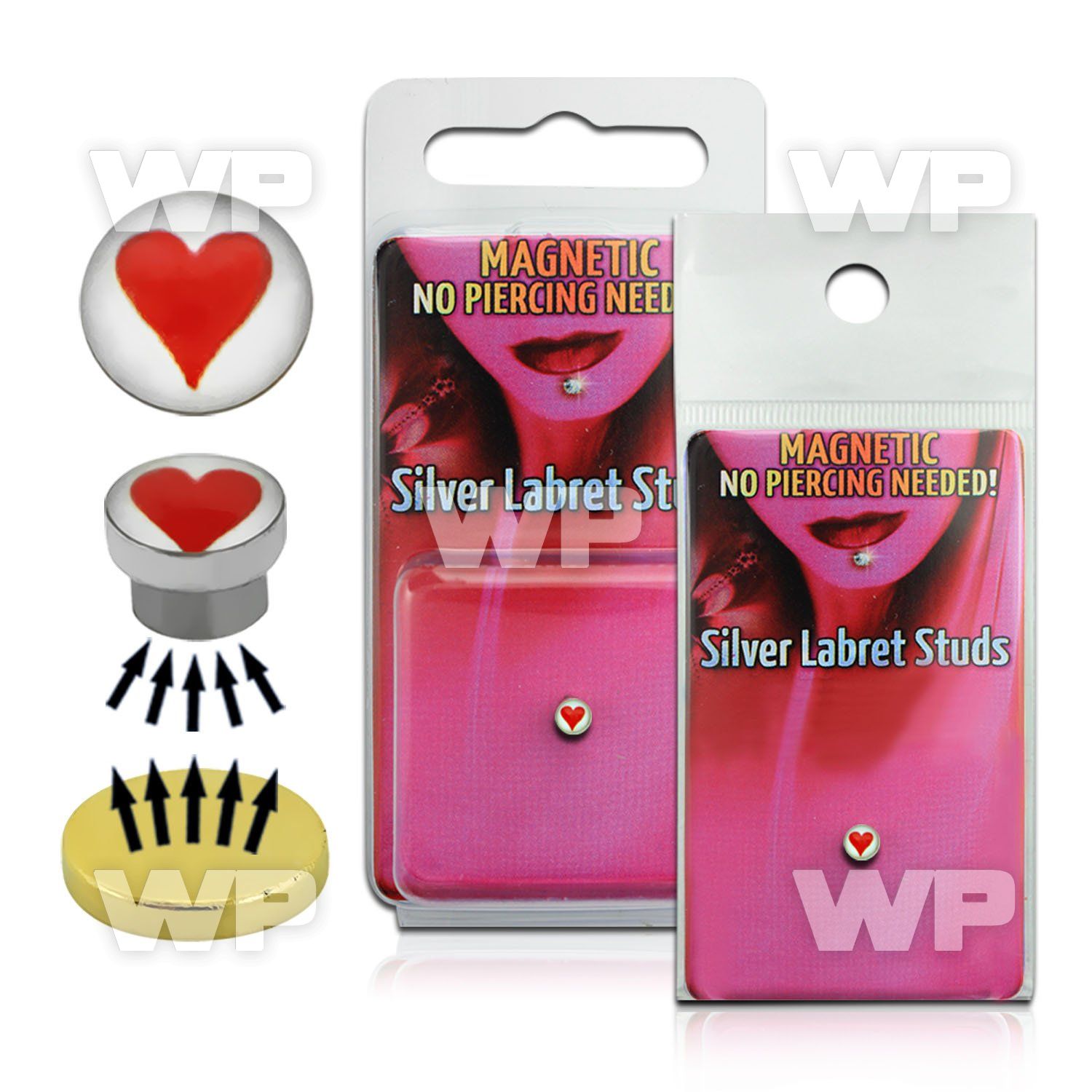 m2jbep 4mm silver 925 magnetic fake labret stud stud red heart belly piercing