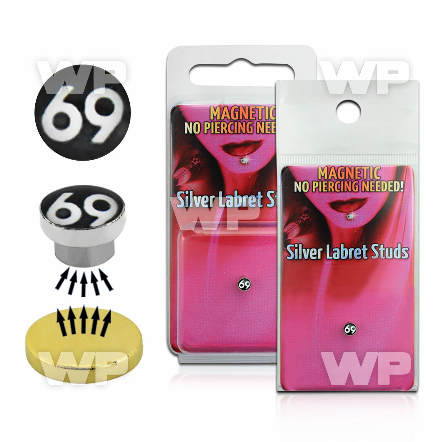 m2jbk 4mm silver 925 magnetic fake labret stud stud 69 on bla belly piercing