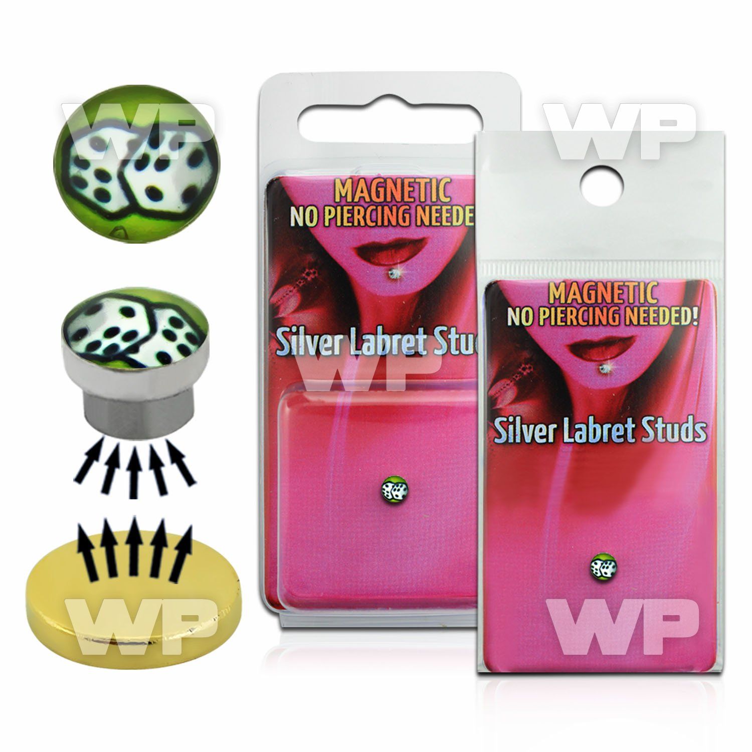 m2jbt 4mm silver 925 magnetic fake labret stud stud dices on belly piercing