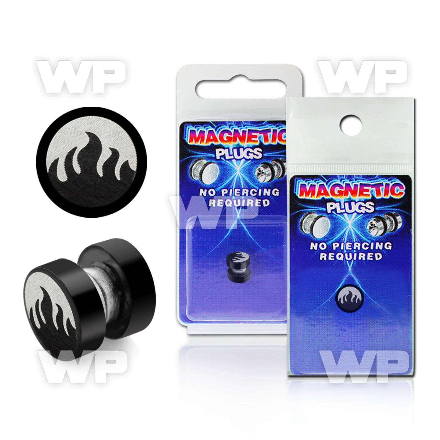 m2jm0k black steel magnetic fake plug fire logo size 8mm belly piercing