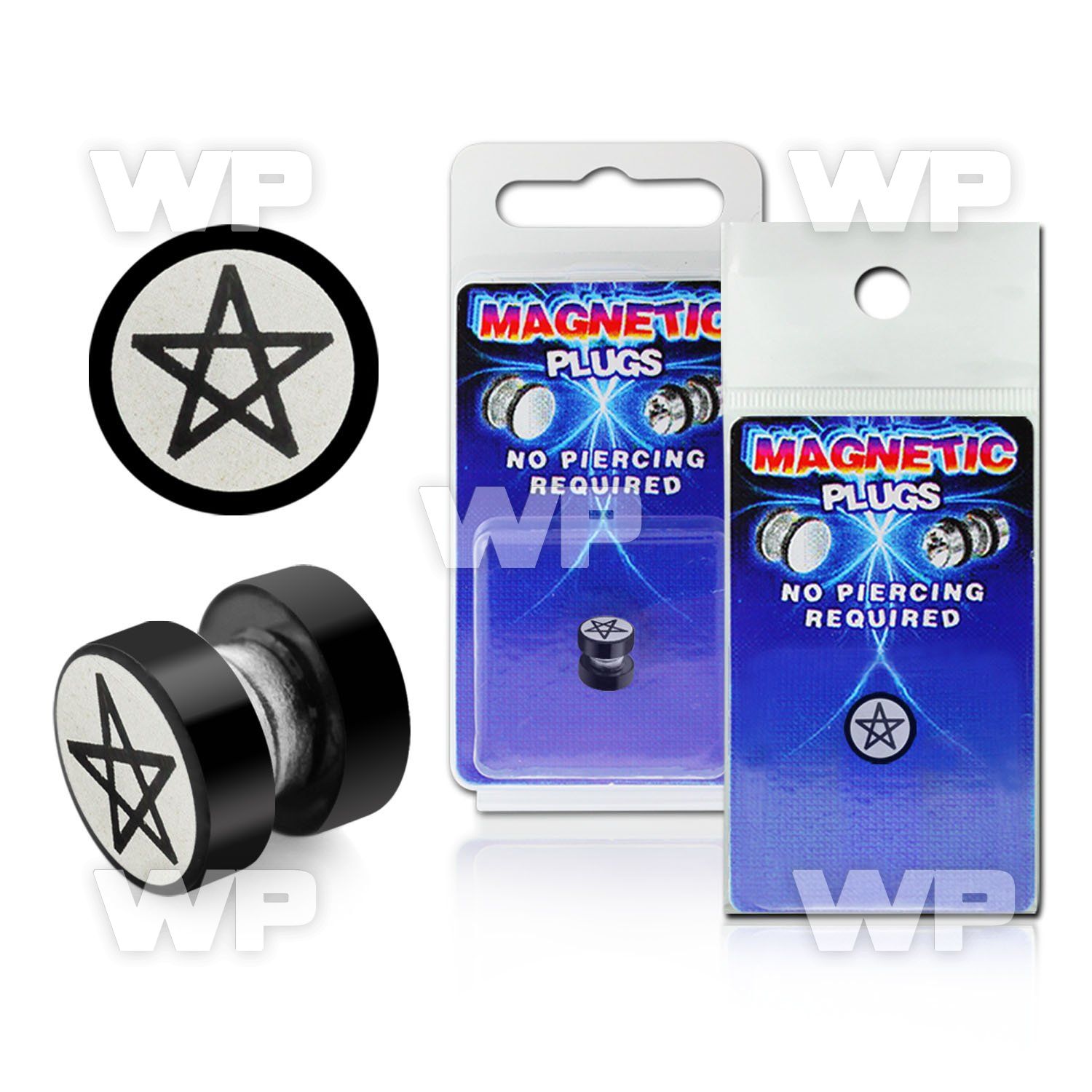 m2jm0s black steel magnetic fake plug pentagram star logo size belly piercing