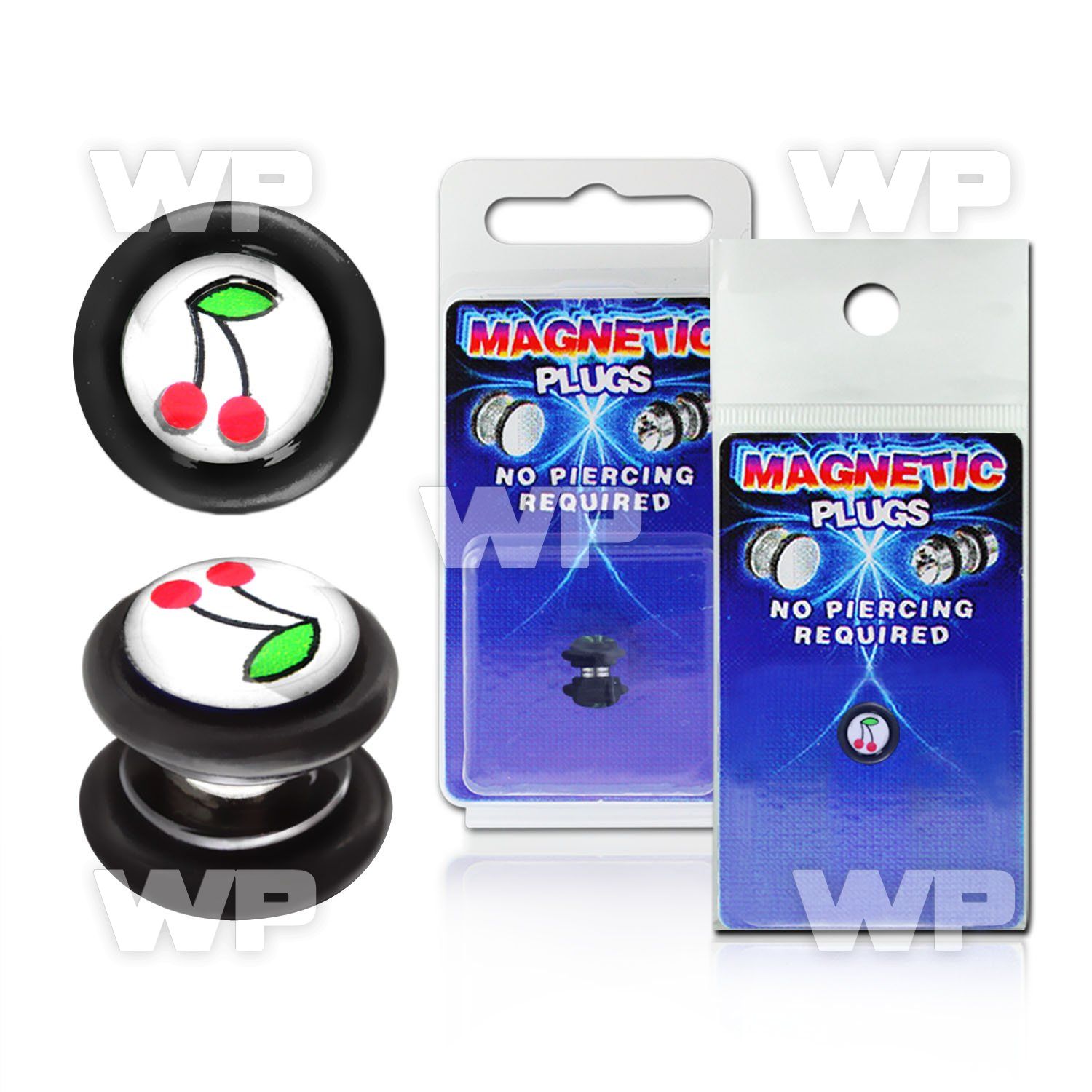 m2jmtk black magnetic fake plug small double cherry logo o rin belly piercing