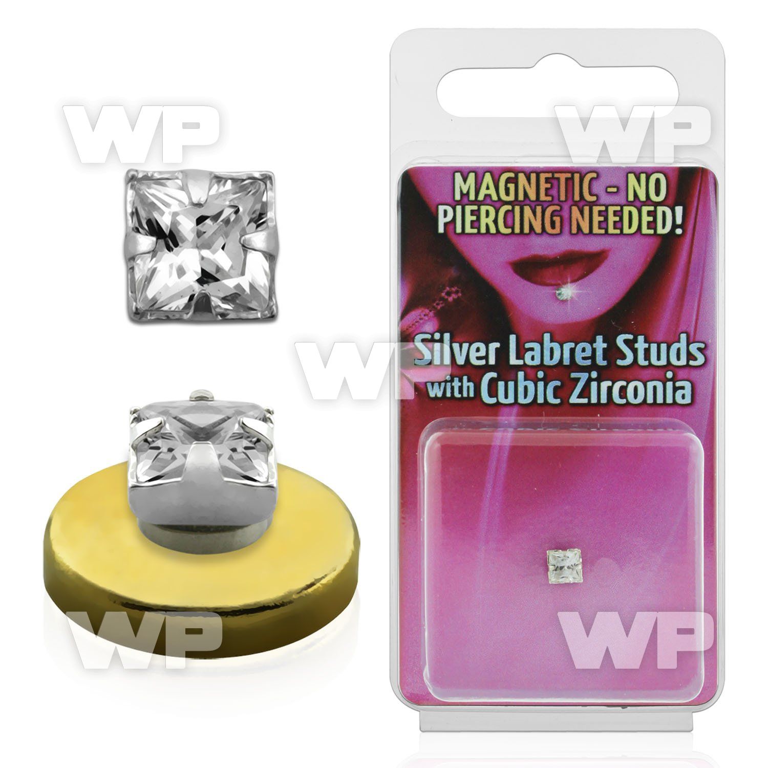 m2jv0 4mm silver 925 magnetic fake labret stud stud square shap belly piercing