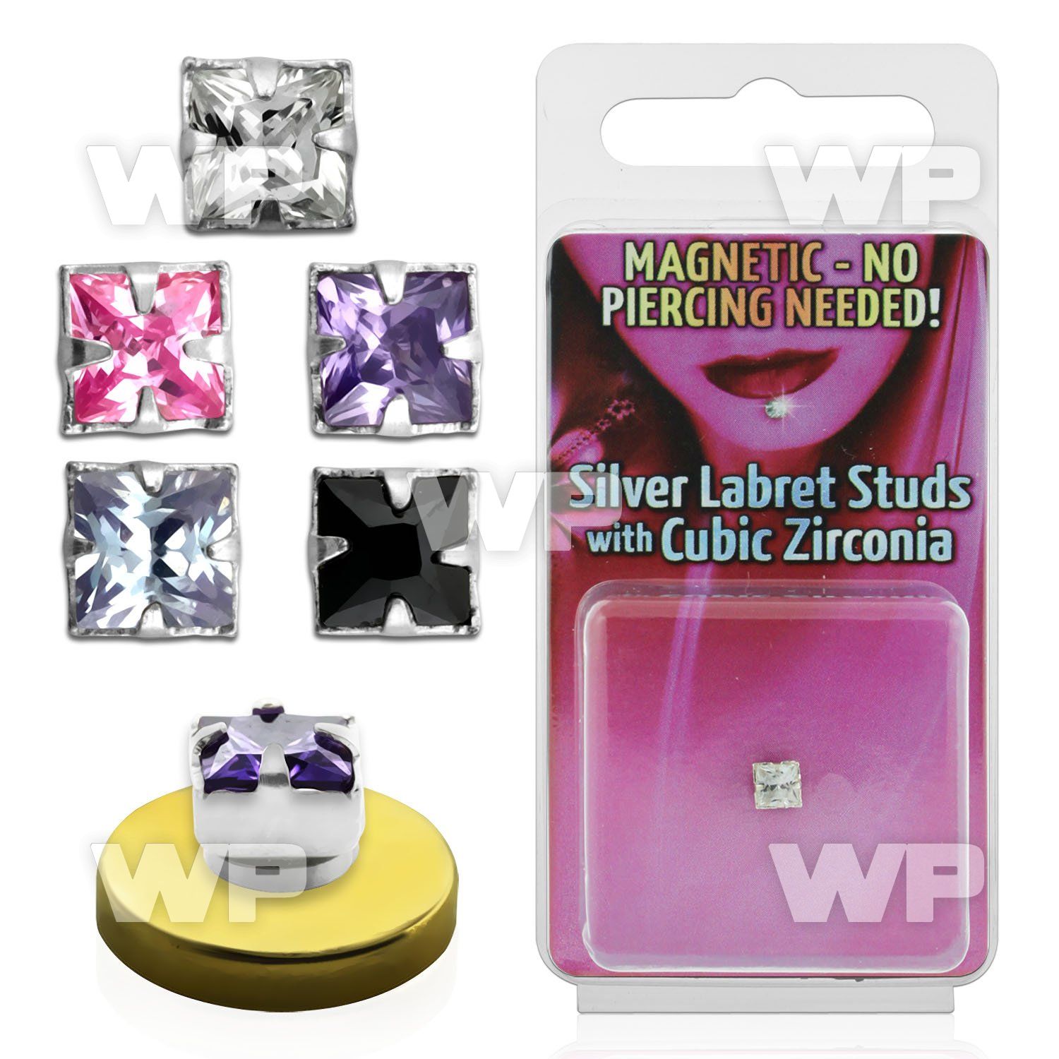 m2jv0j 4mm silver 925 magnetic fake labret stud stud square shap belly piercing