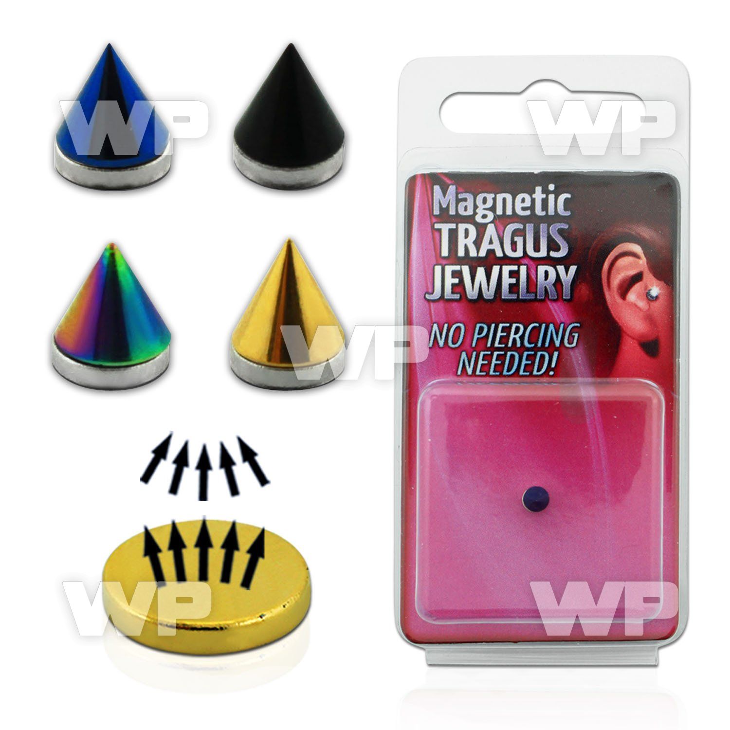 m2riz 3mm magnetic fake ion plated cone shaped tragus stud belly piercing