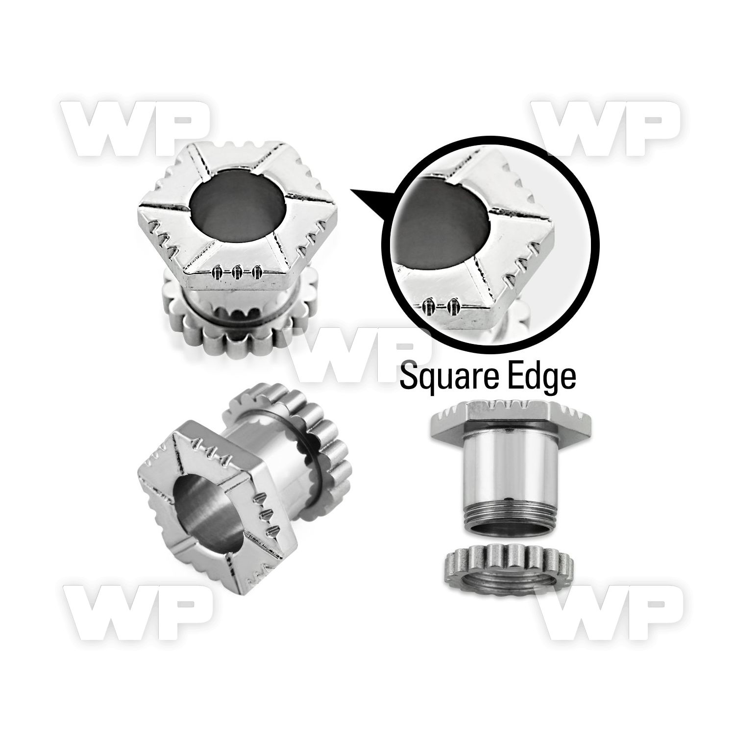 m6h 316l steel screw fit flesh tunnel in cut hexagonal style ear lobe piercing