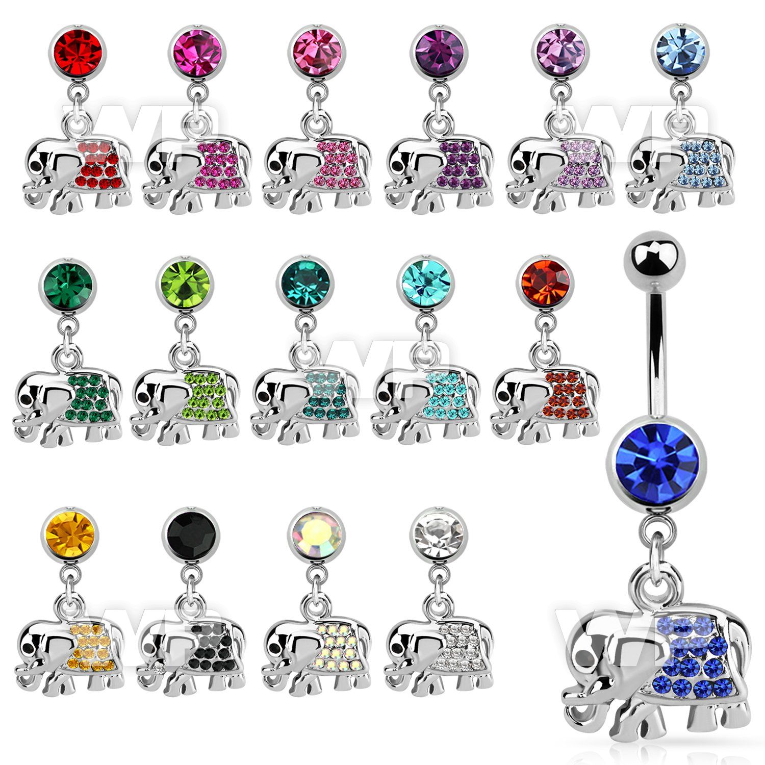 mcd478 steel belly banana w dangling elephant w crystals