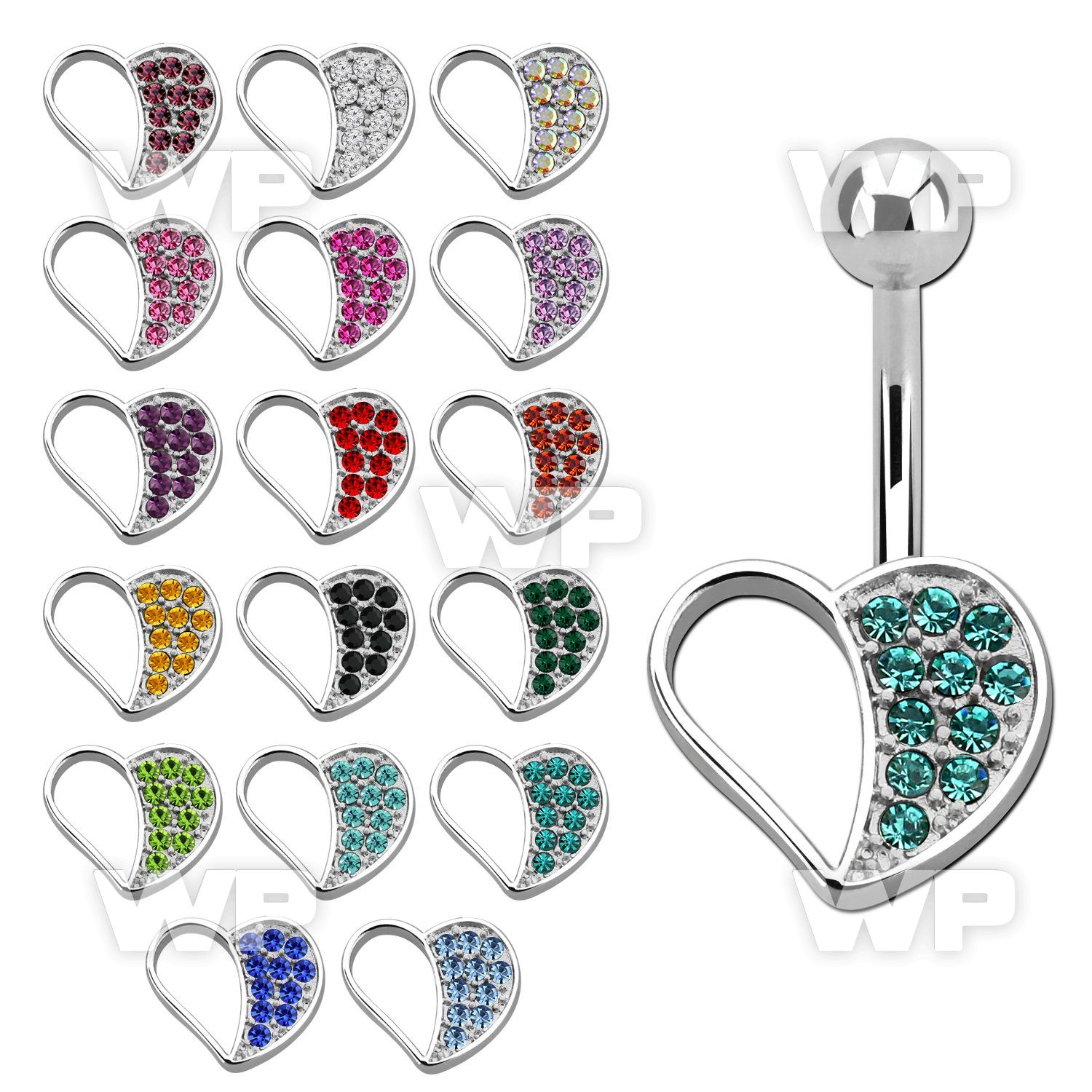 mcd494 steel belly banana w lower heart shape studded w crystal