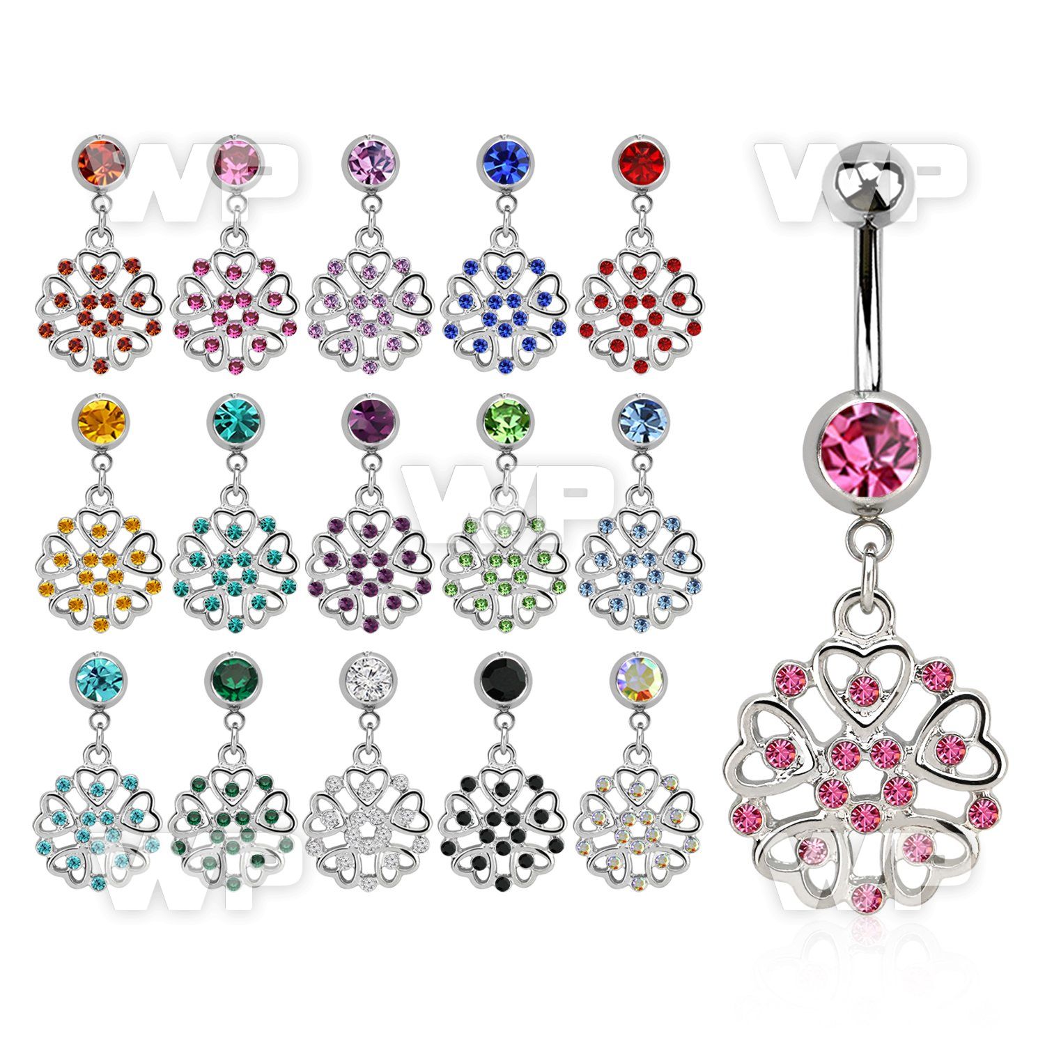 mcd573 steel belly banana w round danglings w hearts