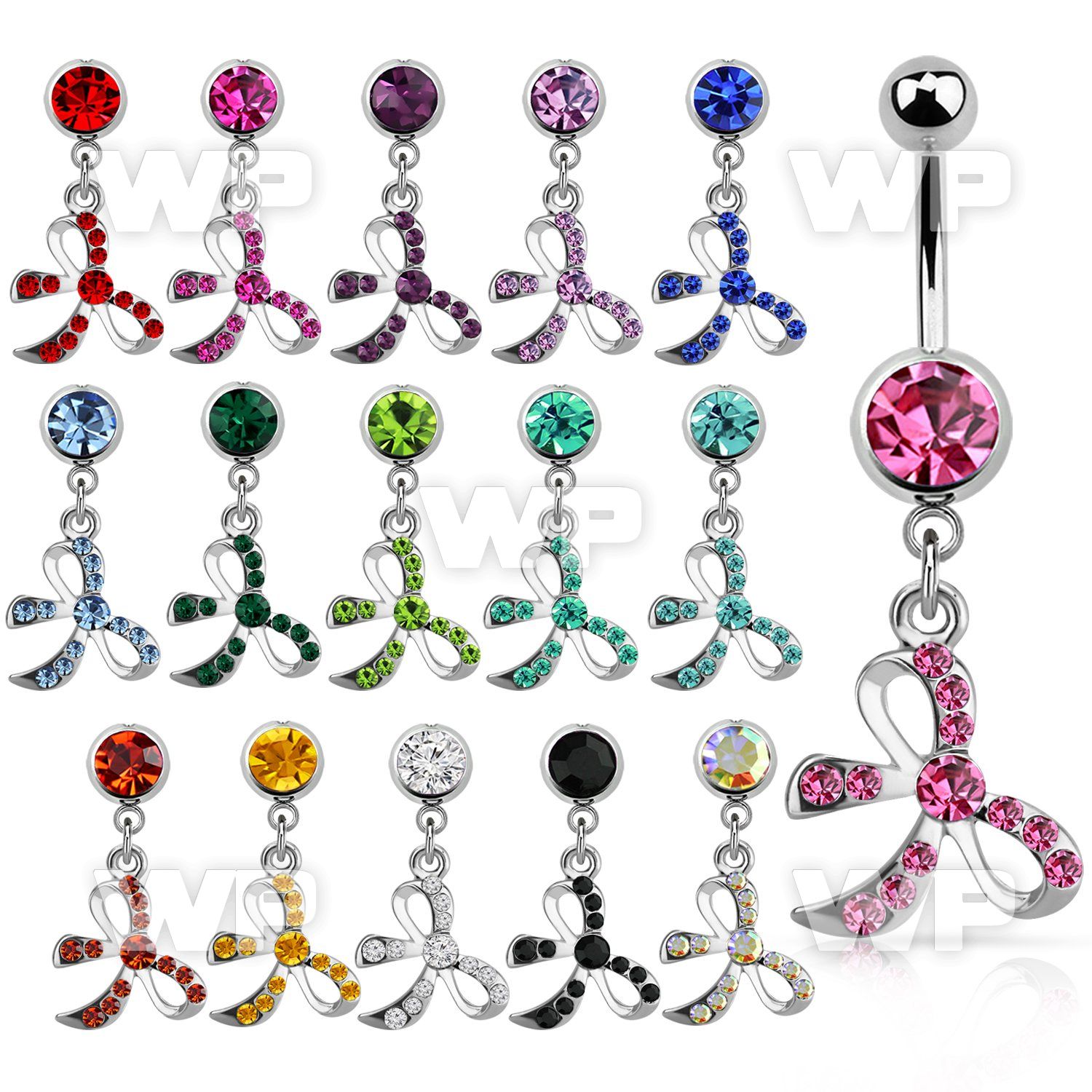 mcd588 steel belly banana w dangling crystal studded bow