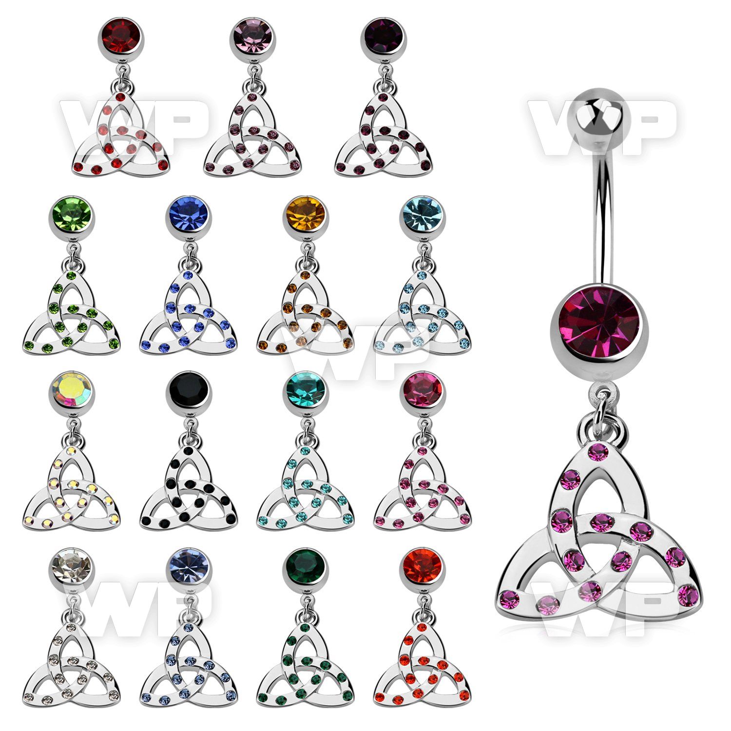 mcd735 steel belly banana w dangling cletic knot w crystals