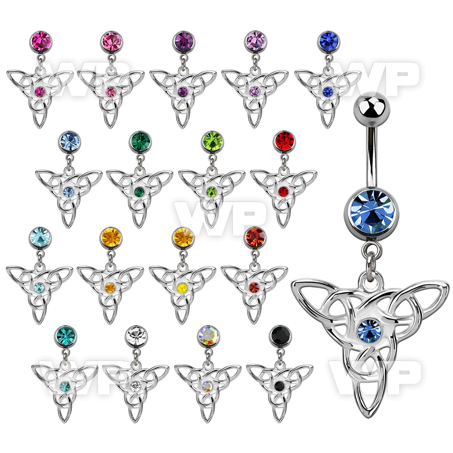 mcd759 steel belly banana w dangling celtic knot  w crystals