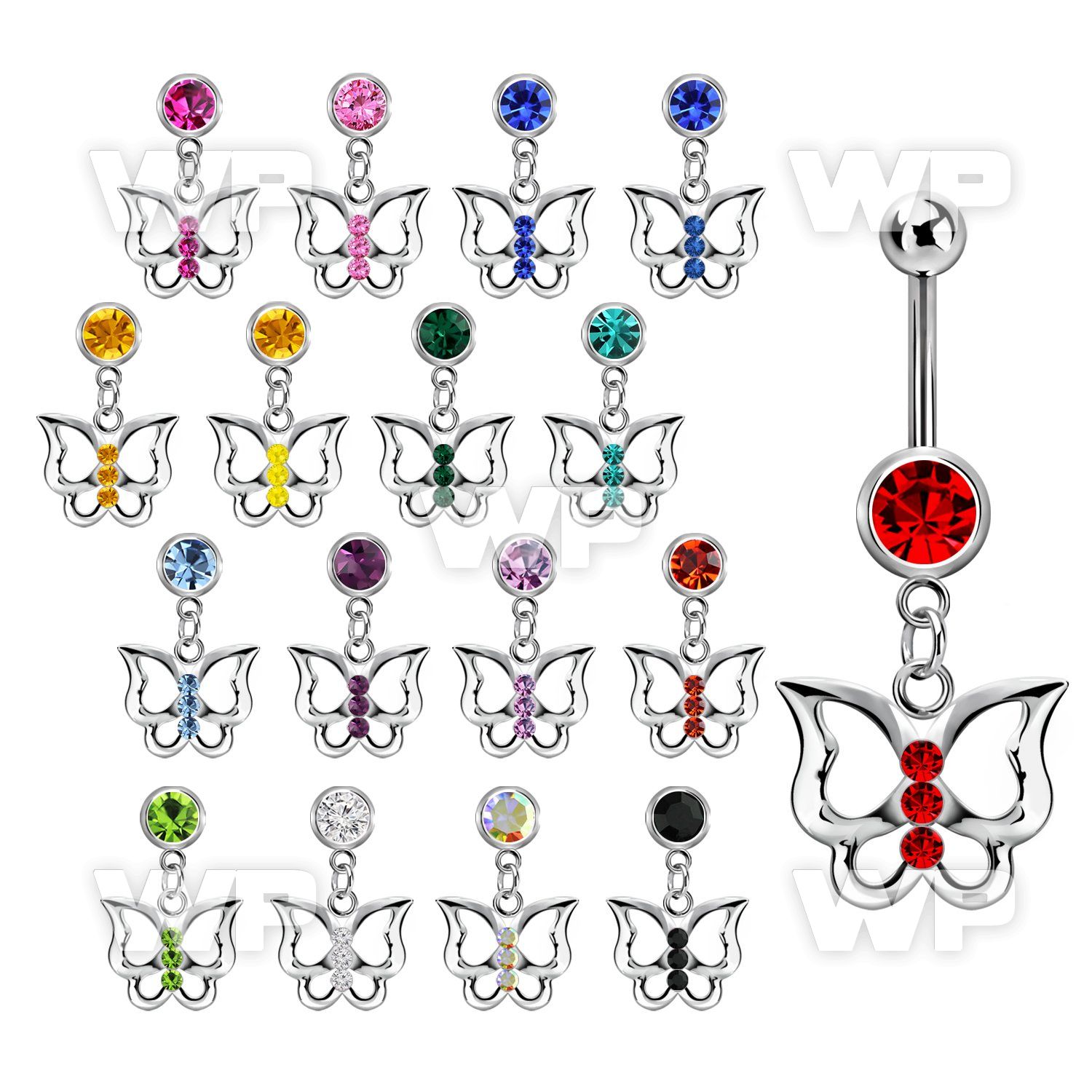 mcd760 steel belly banana w dangling butterfly w crystals