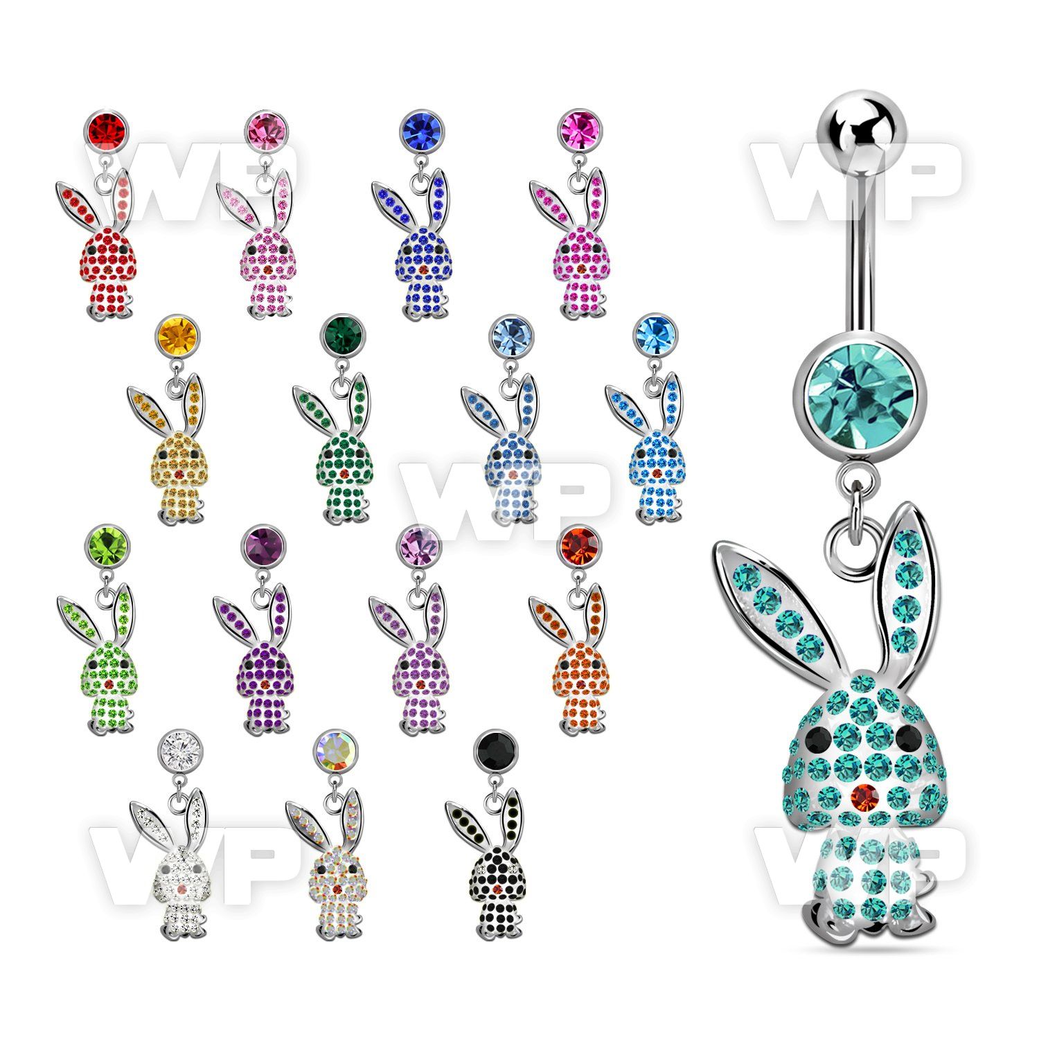 mcd766 steel belly banana w dangling crystal studded rabbit 