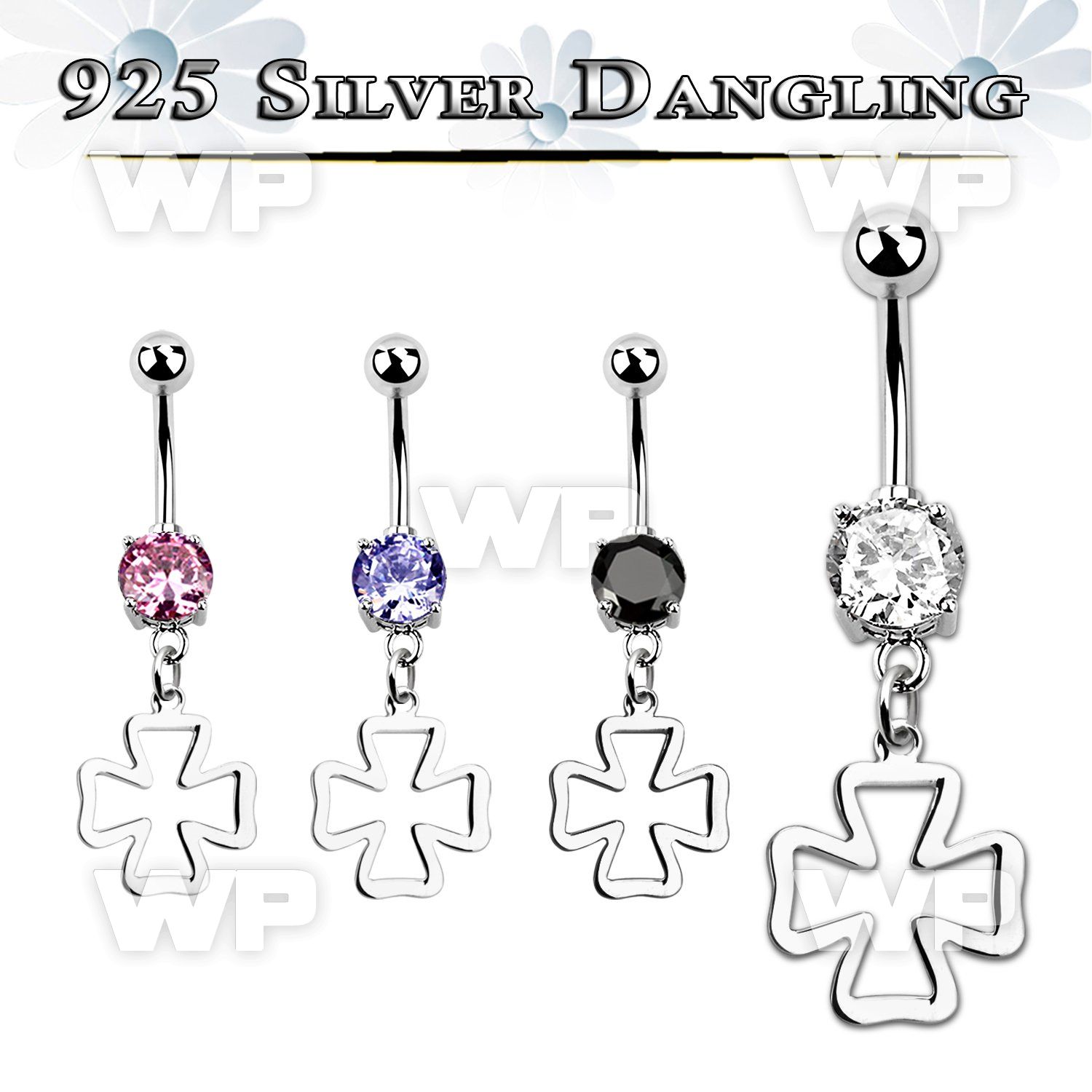 mcdvd19 steel belly banana w cz stone silver cross dangling