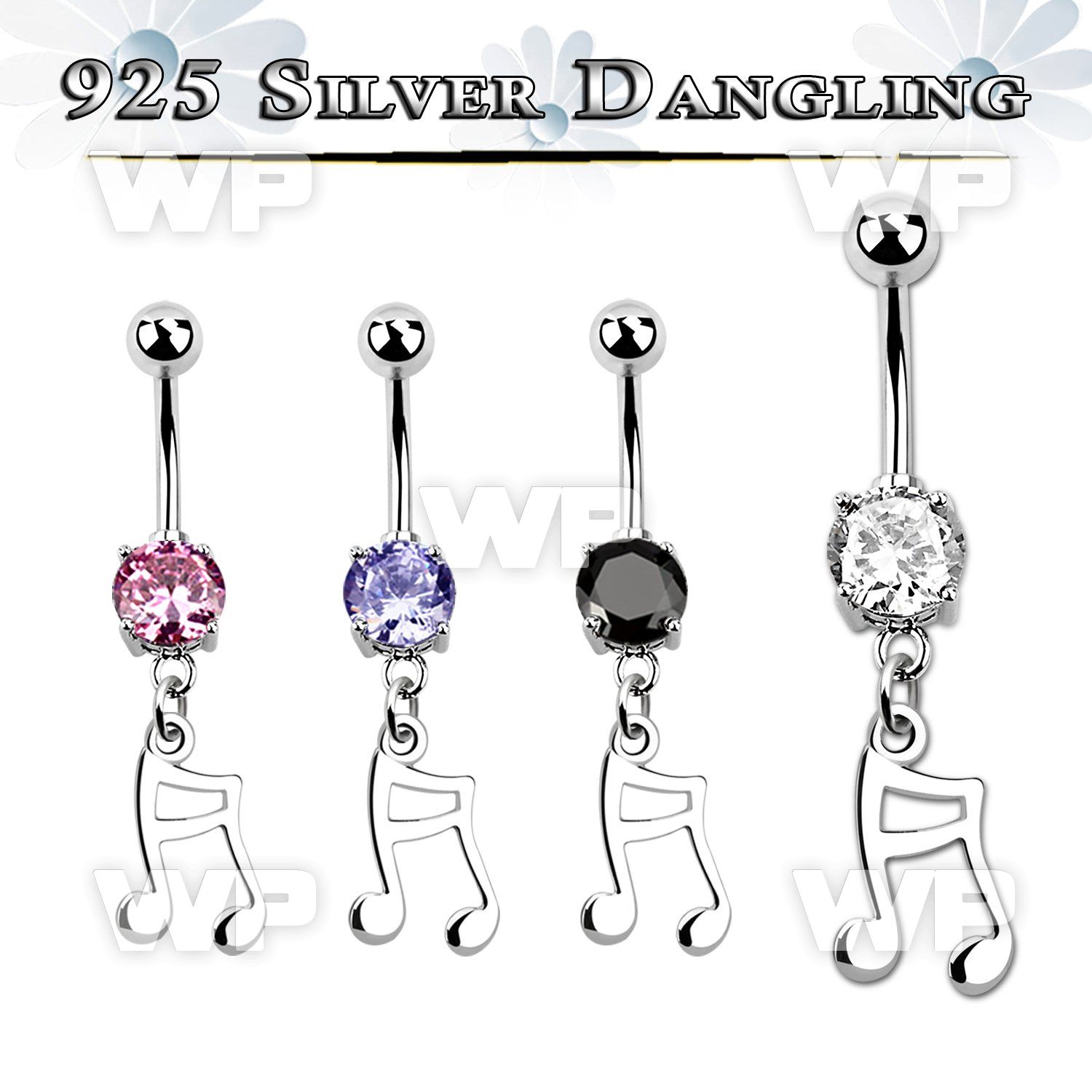 mcdvd20 steel belly banana w round cz stone silver melody sign