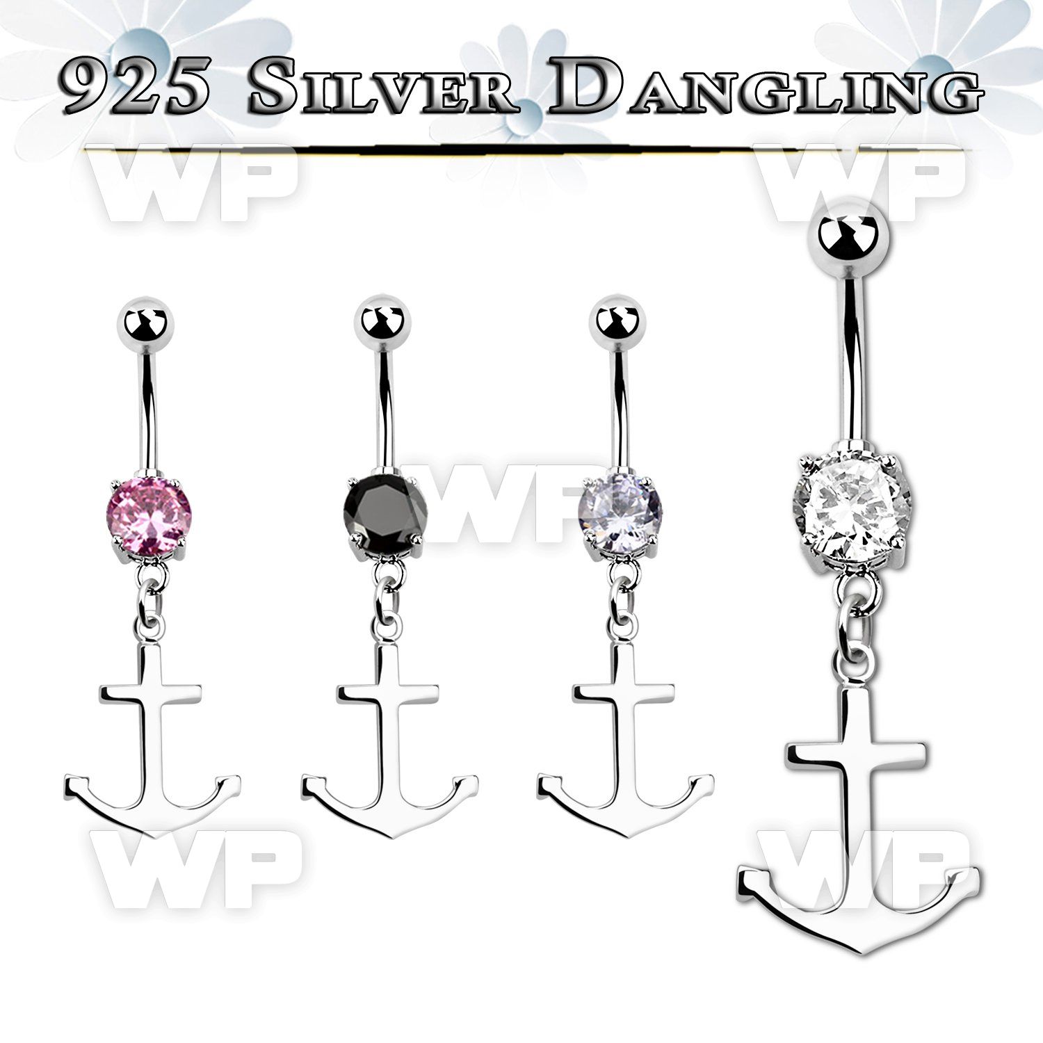 mcdvd22 steel belly banana w round cz silver plain anchor