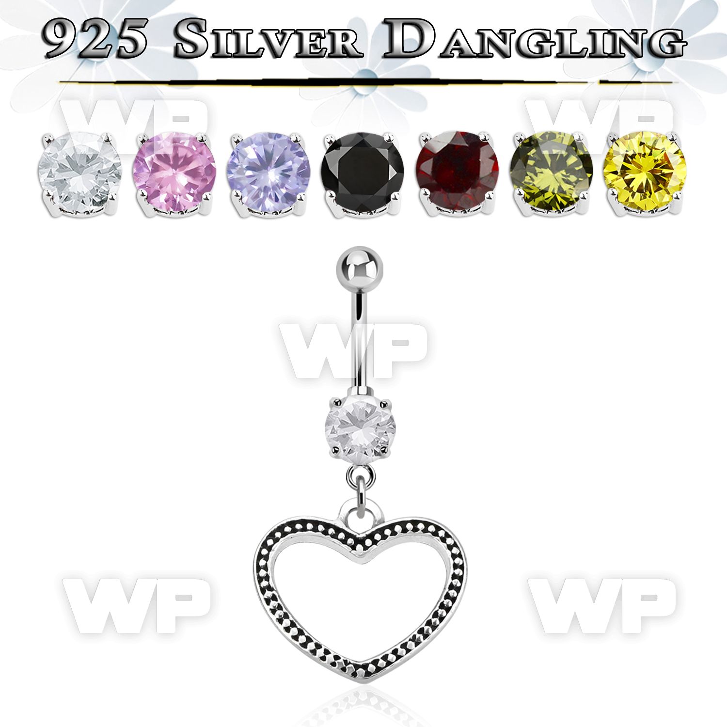 mcdvd24 steel belly banana w round cz silver heart shaped