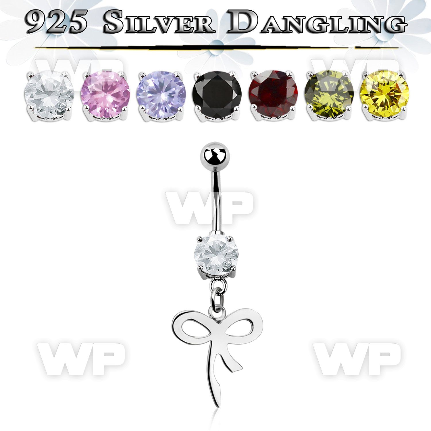 mcdvd27 steel cz belly banana silver dangling ribbon