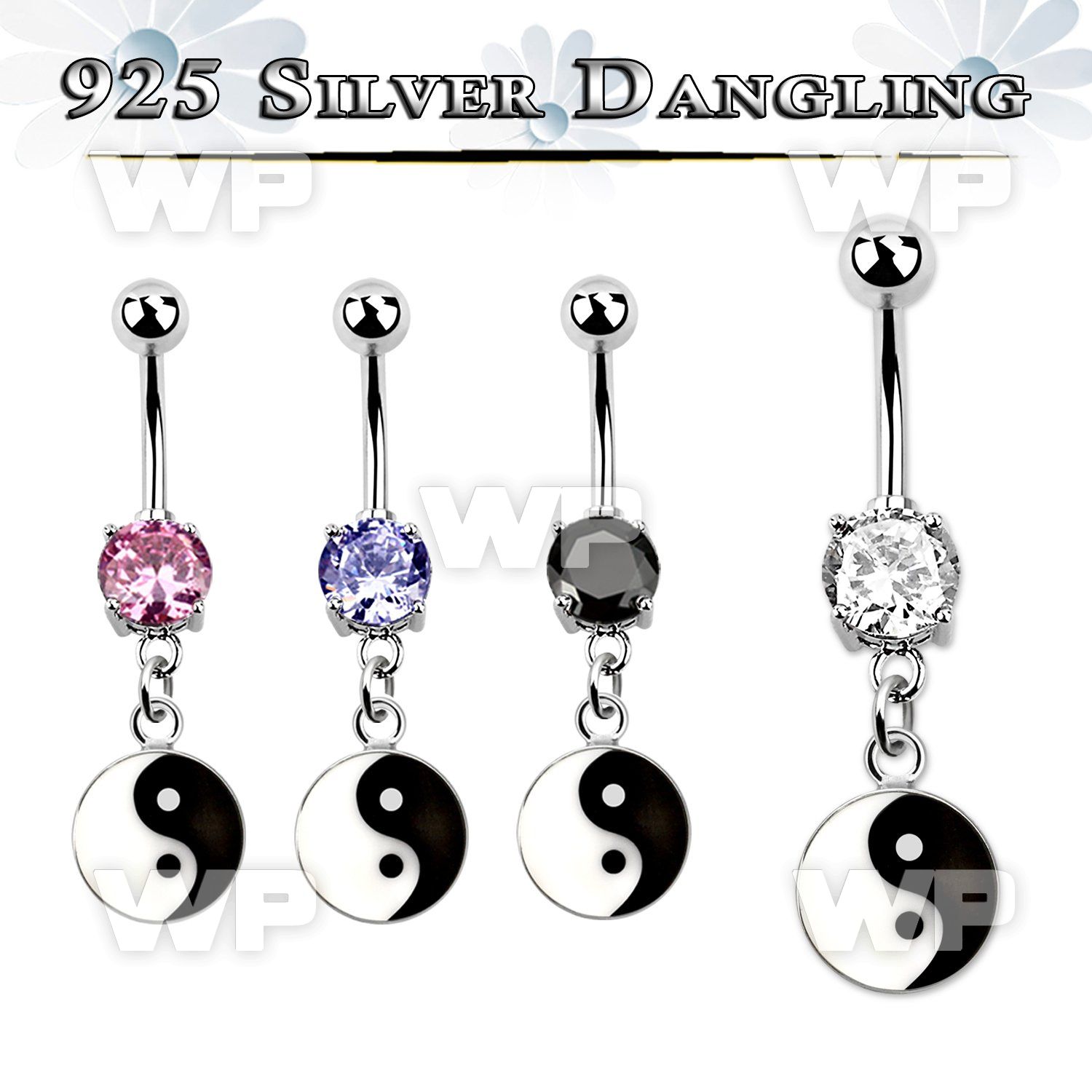 mcdvd30 steel belly banana w round cz silver ying yang symbol