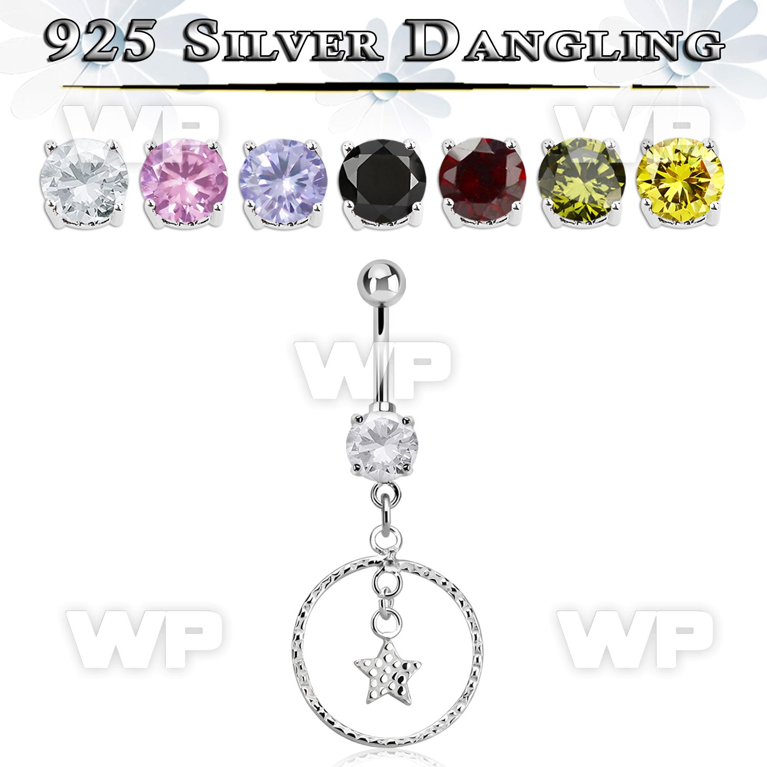 mcdvd33 steel belly banana w round cz silver star in a circle