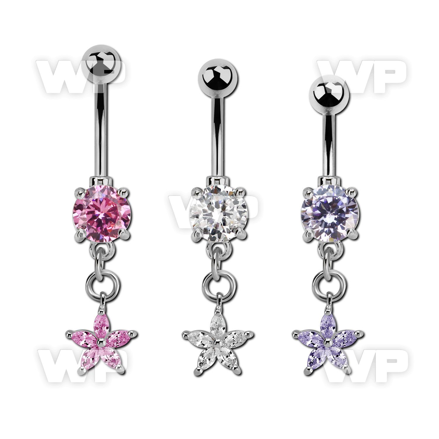 mcdz413 steel belly banana w and a dangling flower w prongset cz