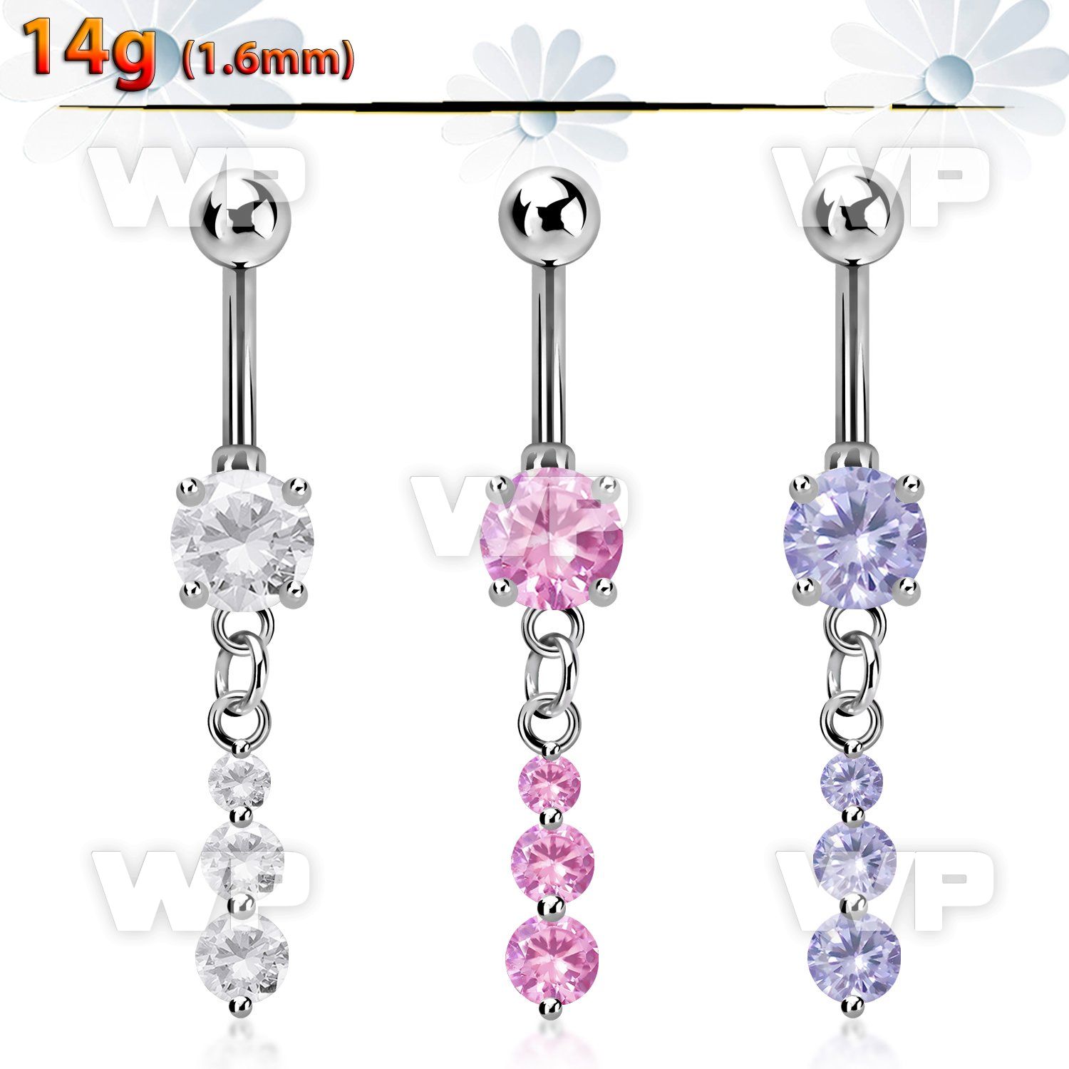 mcdz418 steel belly banana w dangling triple cz chains