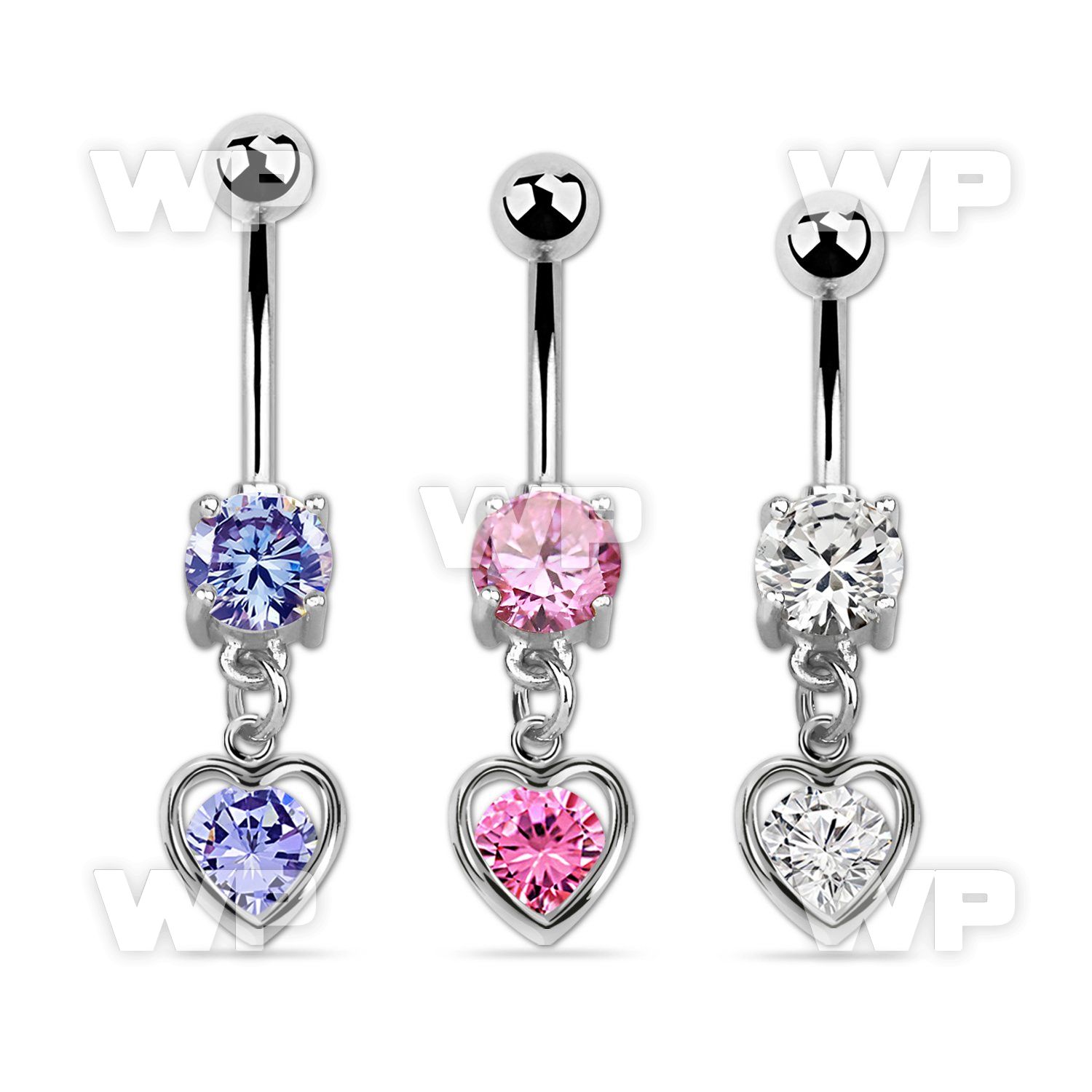mcdz419 steel belly banana w dangling heart shape w round cz