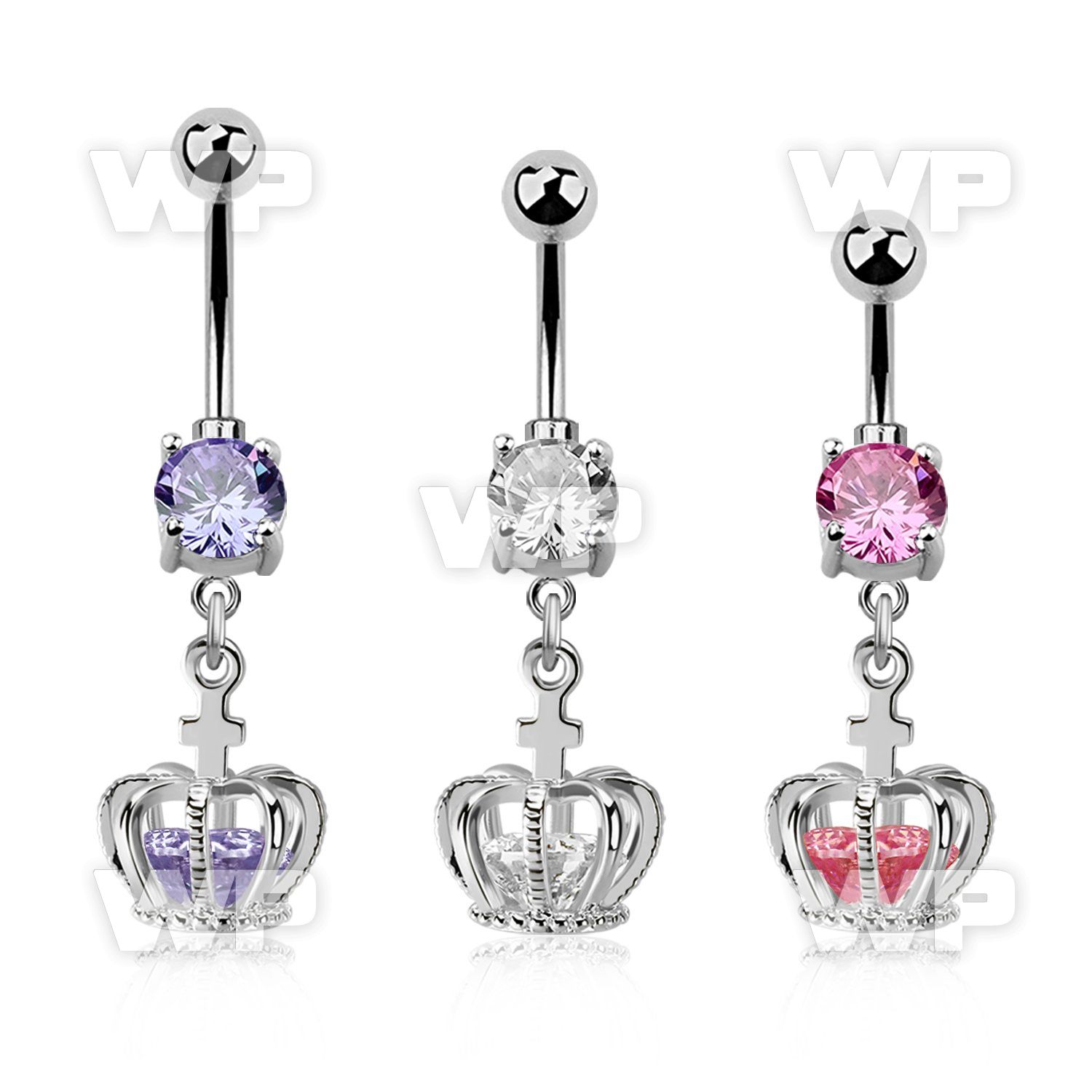 mcdz590 steel belly banana w cz dangling crown w cz