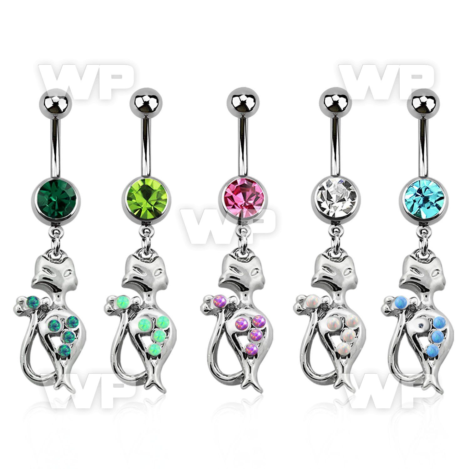 mcop475 steel belly banana w dangling lady cat w synthetic opals