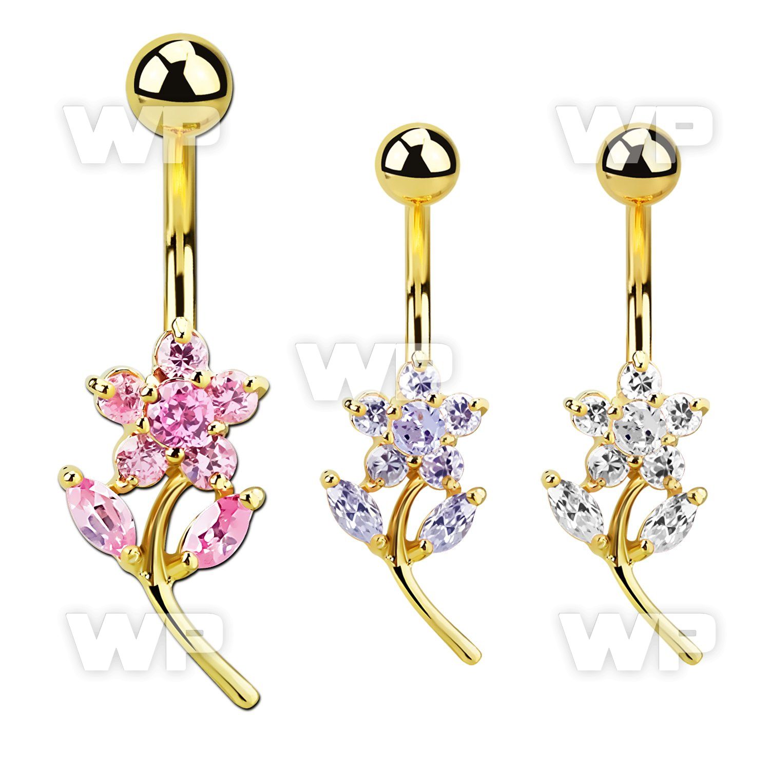 mdgz323 gold steel belly banana w a lower flower shape w cz