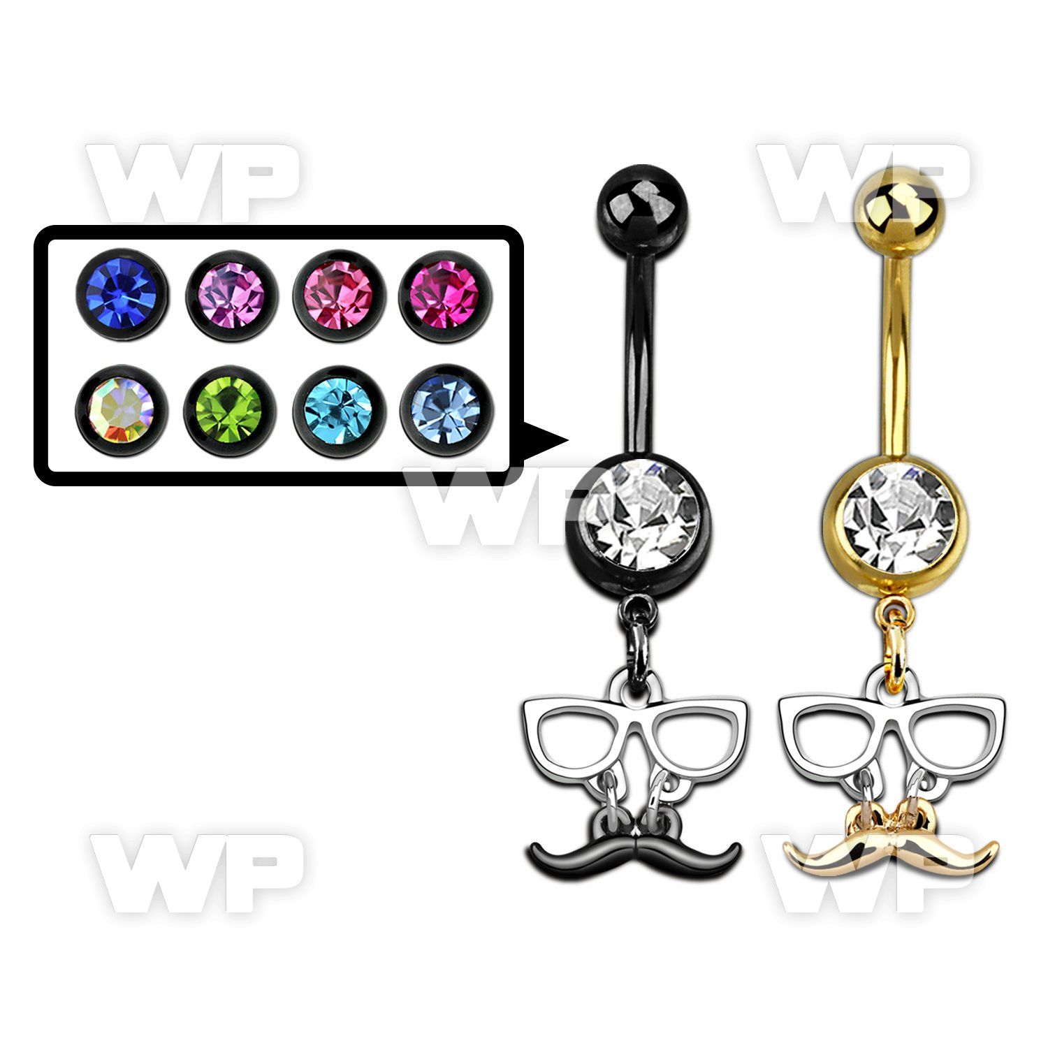 mdk507 pvd steel belly banana w dangling mustache w glasses