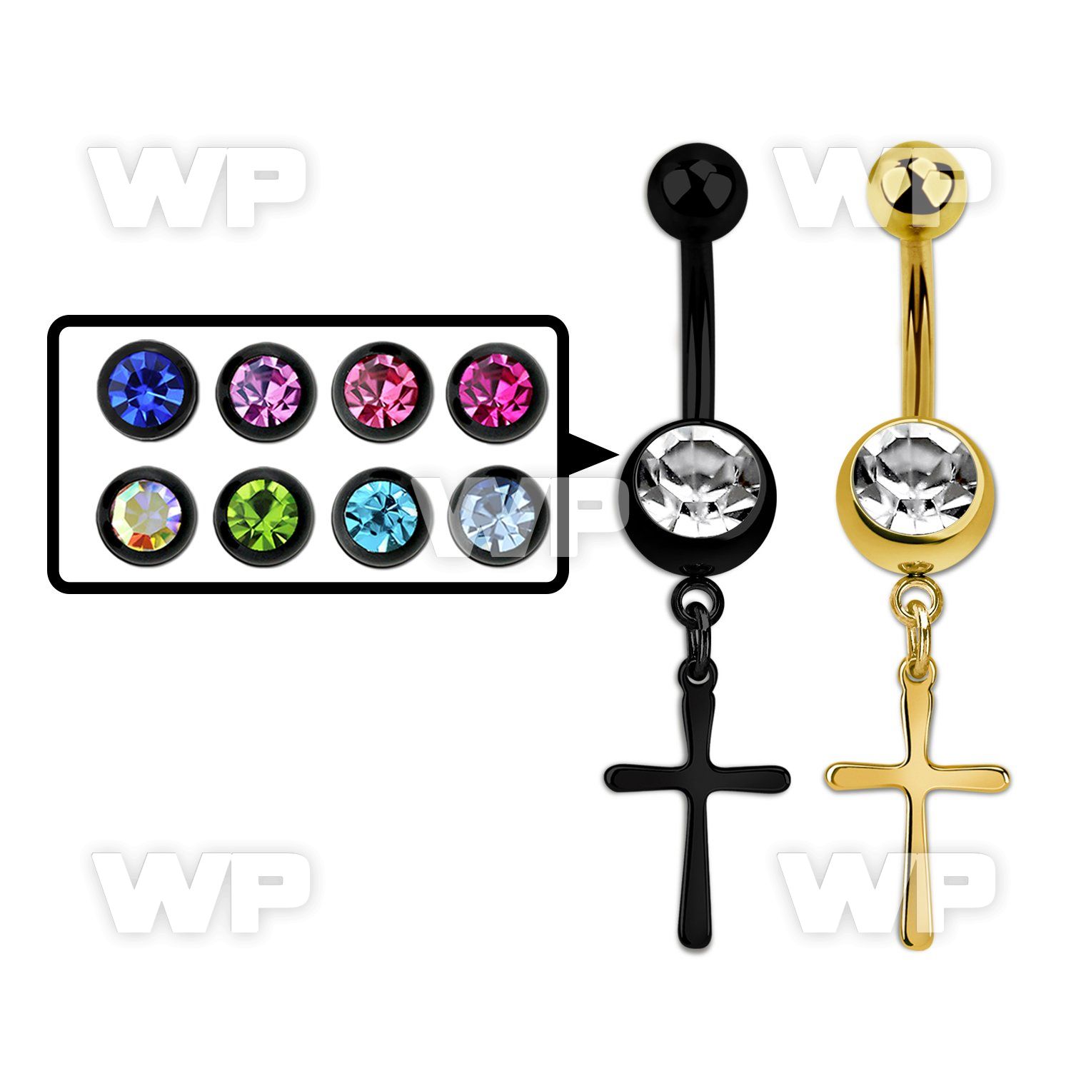 mdk757 anodized steel belly banana w prong set cz plain cross