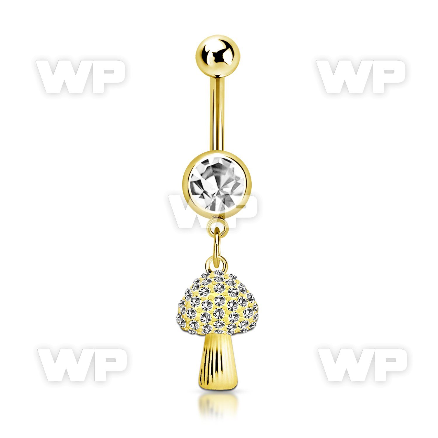 mdk764 gold steel belly banana w dangling crystal mushroom 