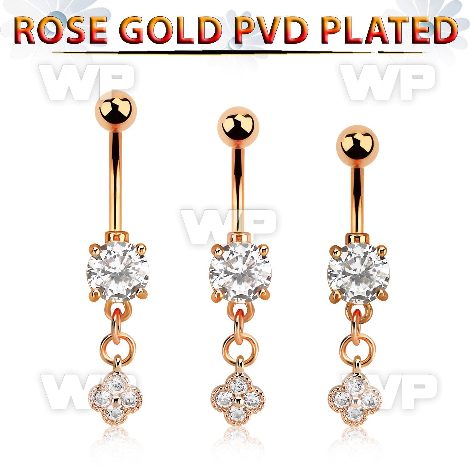 mdrz411 rose gold steel belly banana w dangling small cz flower