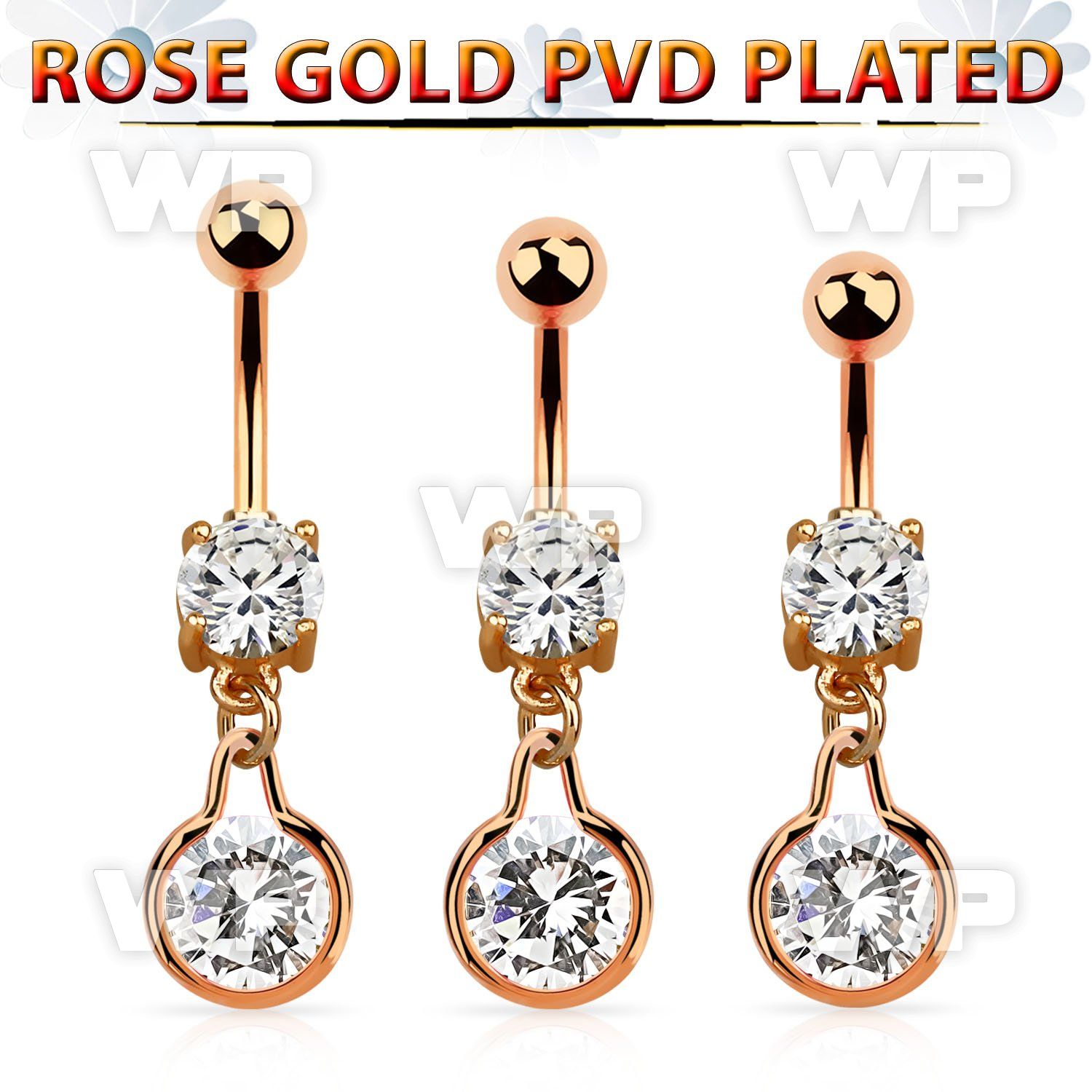 mdrz417 rose gold cz belly banana w round dangling w cz
